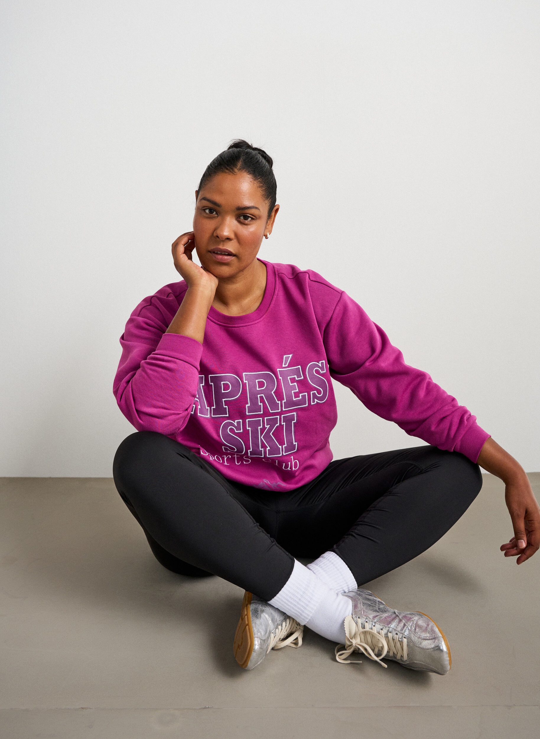 Sweat-shirt avec imprim&eacute; texte, Violet, Model