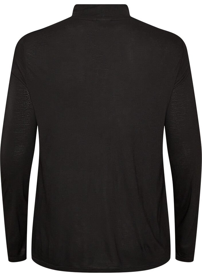 Blouse &agrave; col montant en jersey de viscose, Noir, Packshot image number 1