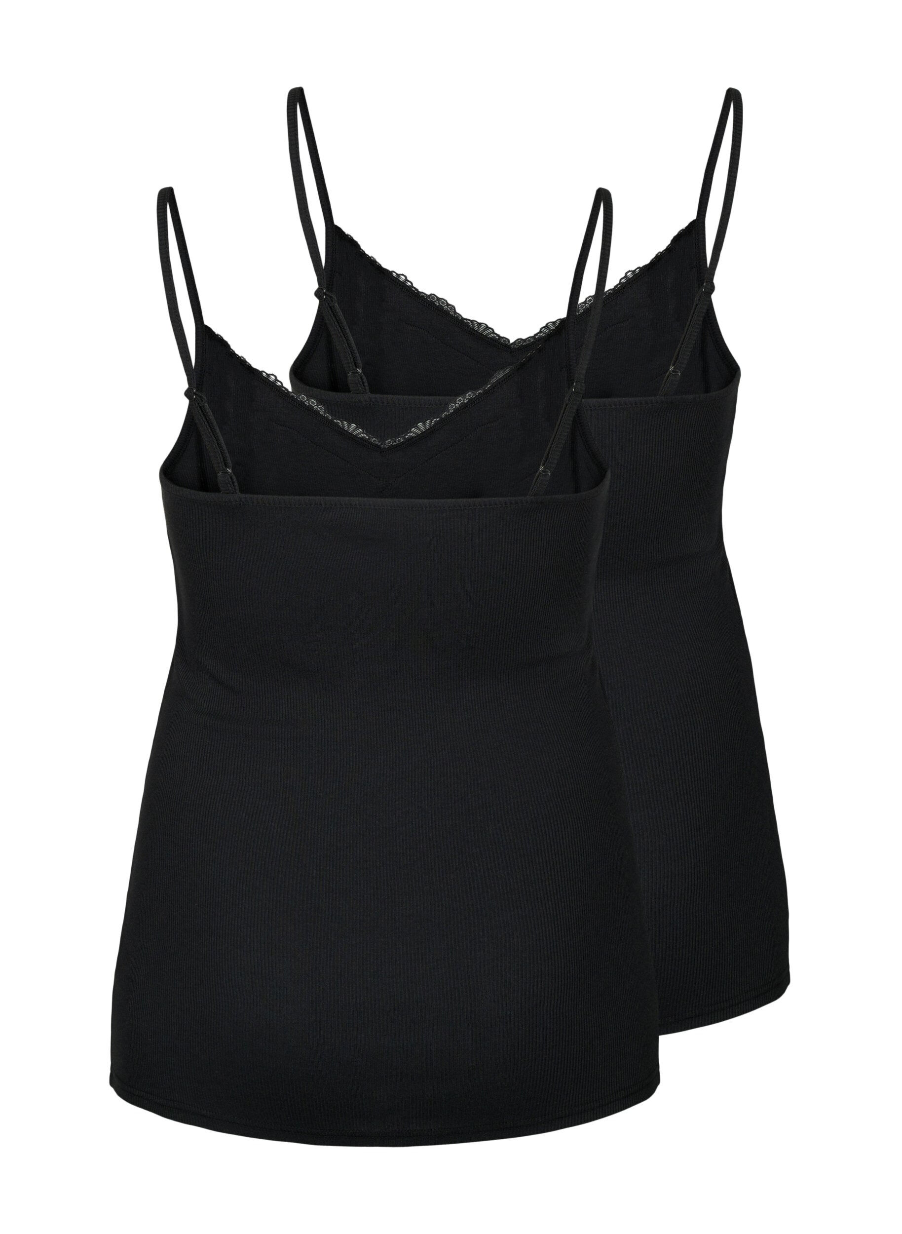 Zizzi2-pack de hauts de nuit &agrave; c&ocirc;tes, Black/Black, Packshot image number 1