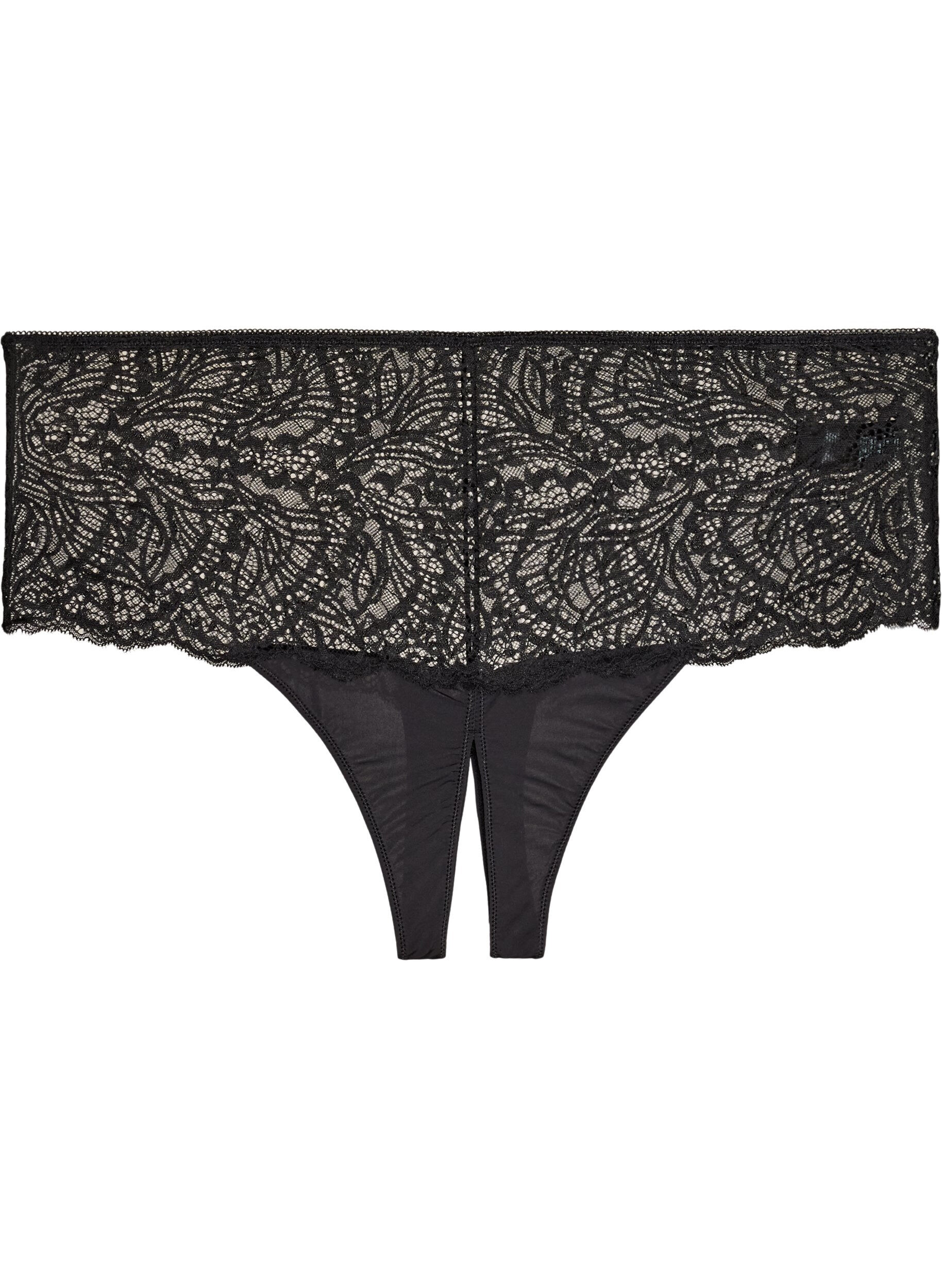 ZizziString hipster ouvert taille haute avec dentelle, Noir, Packshot image number 0