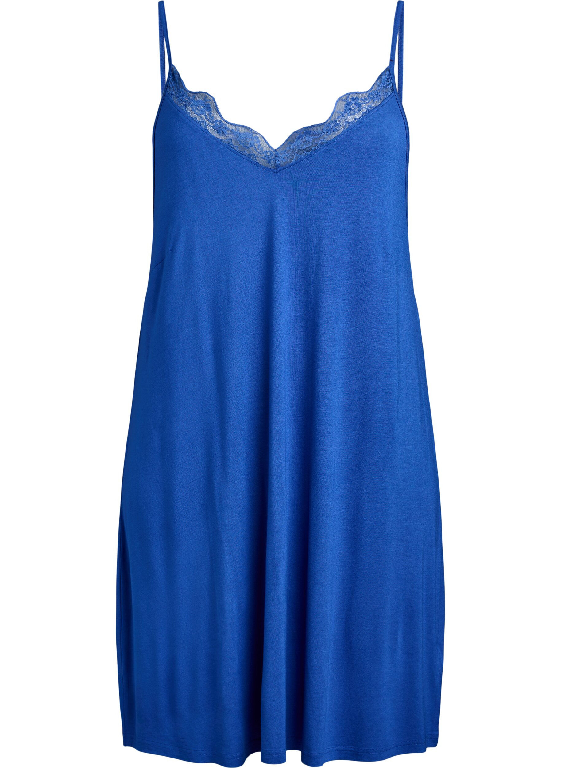ZizziChemise de nuit avec bord dentelle en viscose, Bleu, Packshot image number 0