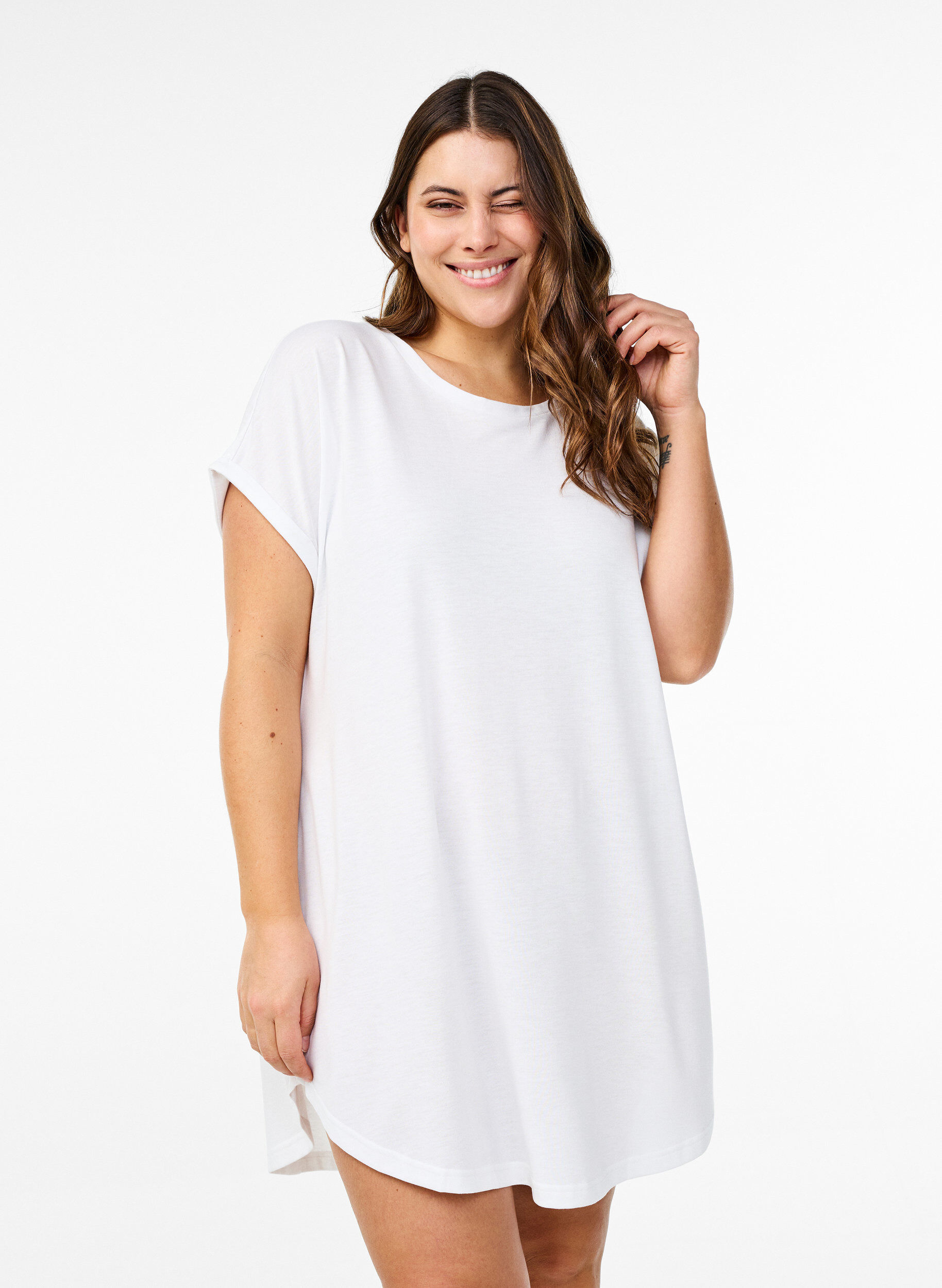 Chemise de nuit &agrave; manches courtes avec imprim&eacute; de texte, , Model