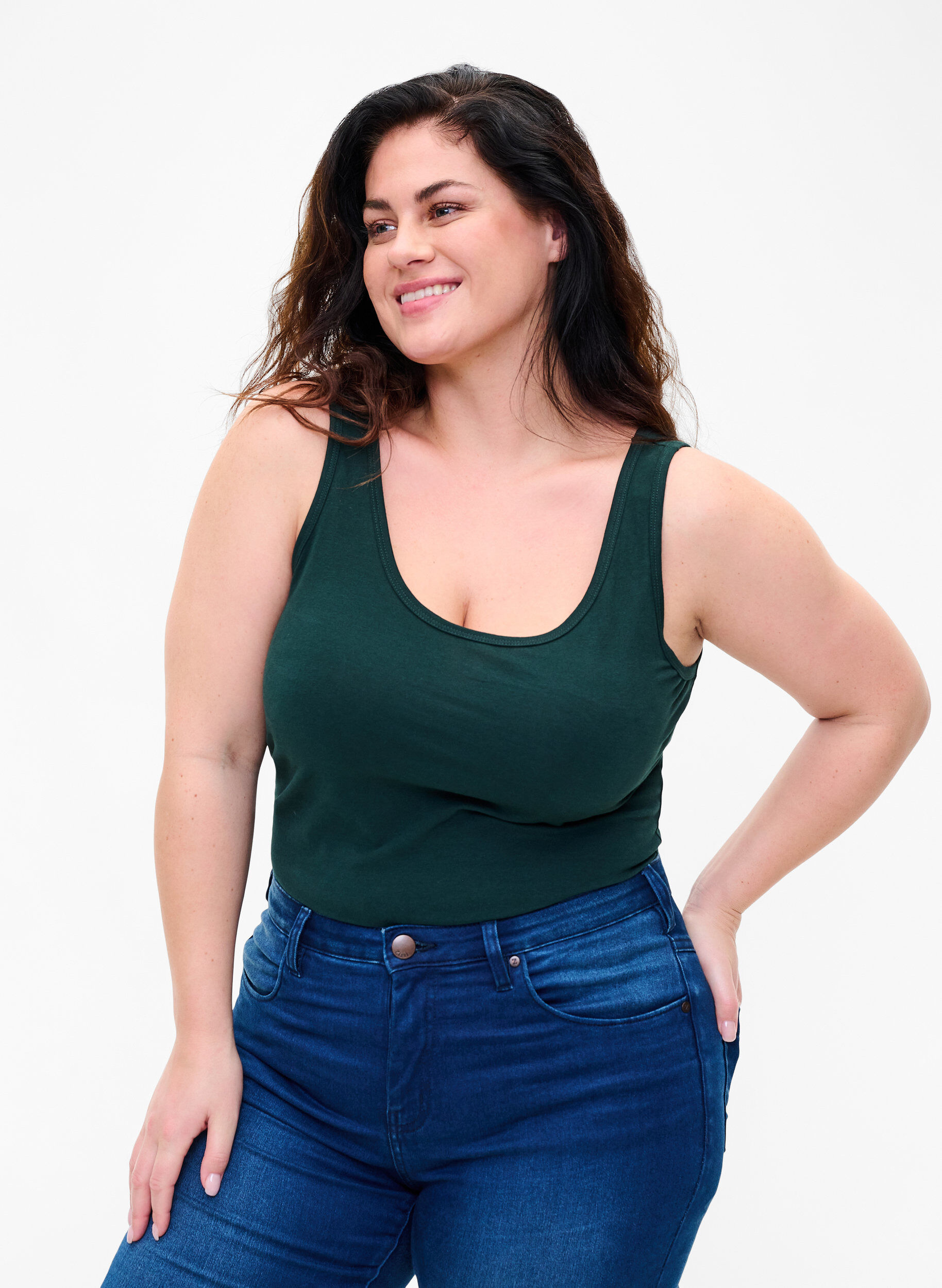 Haut basique en coton, Vert fonc&eacute;, Model