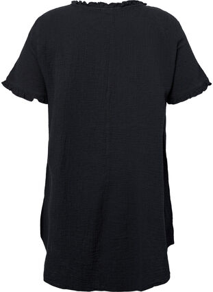 Tunique en coton à manches courtes avec volants, Black, Packshot image number 1
