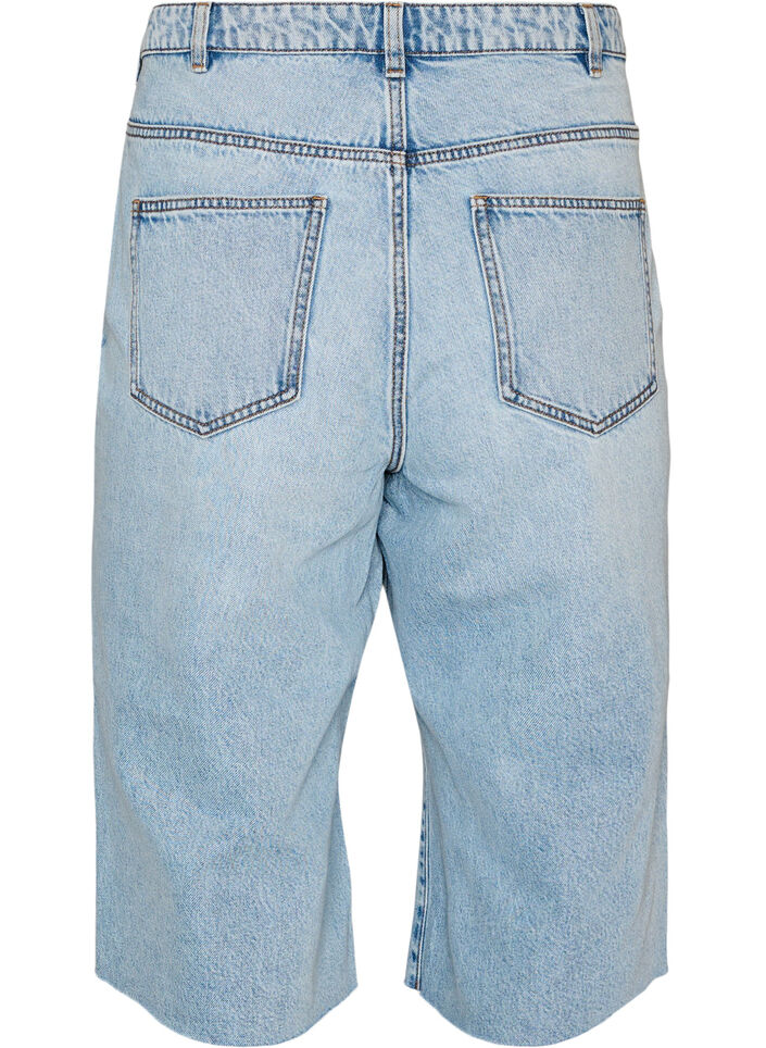 Jean cropped &agrave; effet us&eacute; et bords bruts, Bleu Clair, Packshot