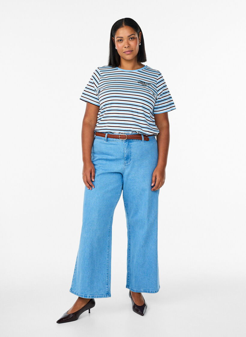 T-shirt en coton à rayures, Bleu, Model