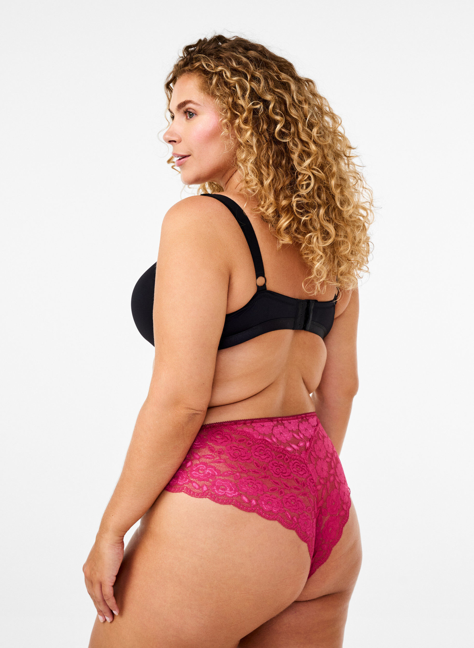 Zizzi Culottes br&eacute;siliennes en microfibre avec dentelle, Bordeaux, Model image number 1