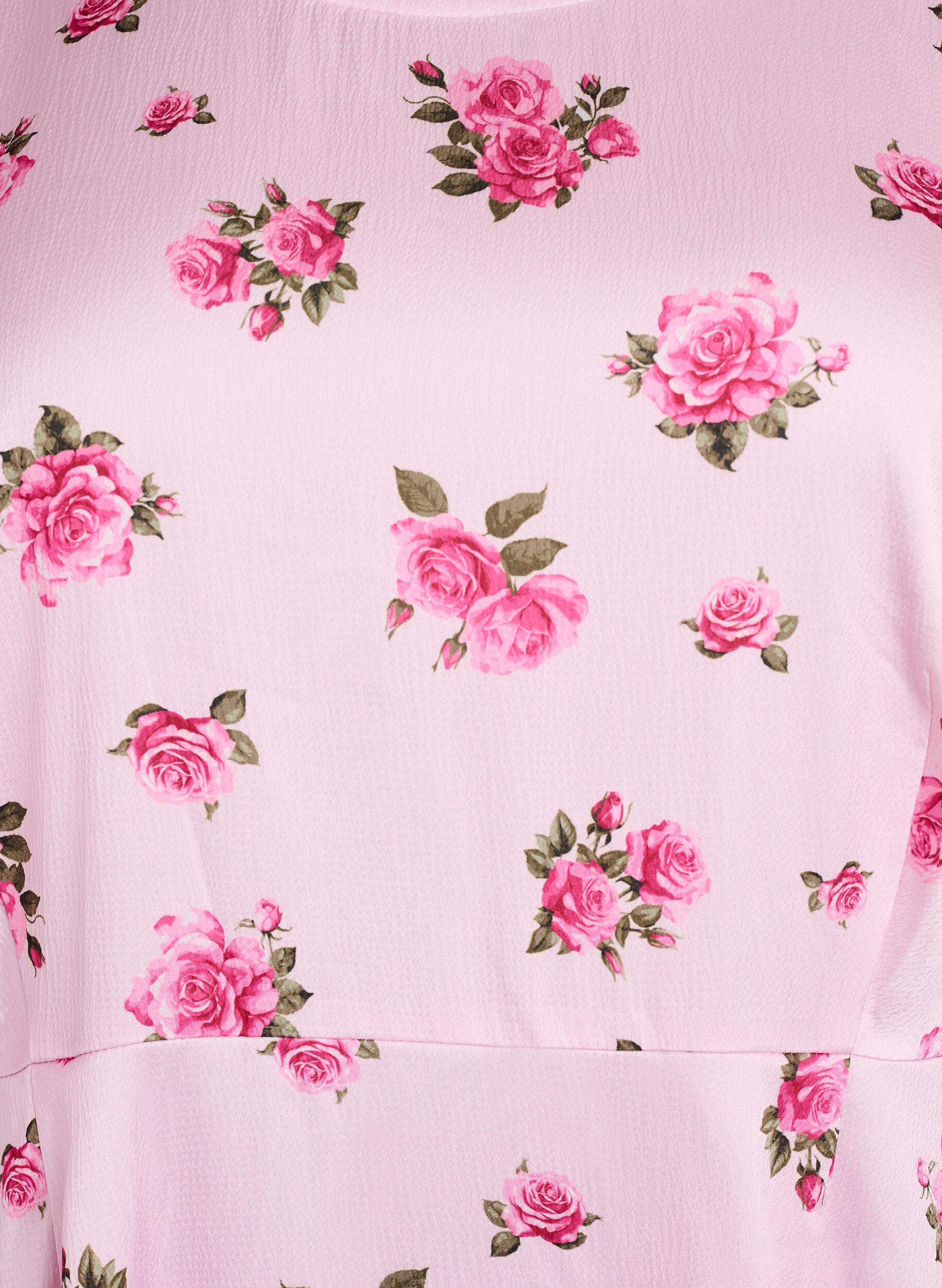 Zizzi Robe midi &agrave; fleurs avec manches bouffantes, Rose, Packshot image number 2