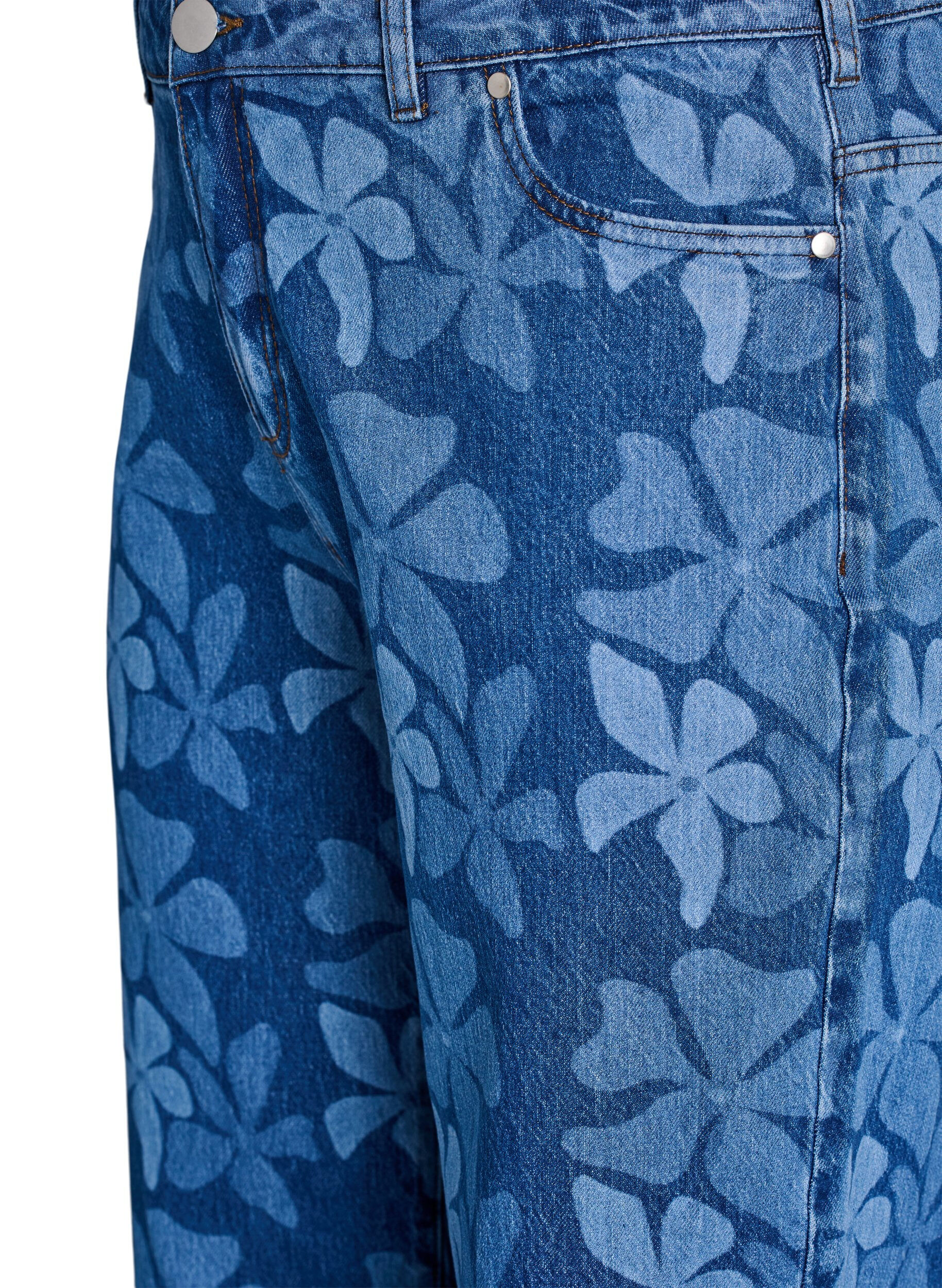 Zizzi Jean Myra coupe large en denim &agrave; fleurs, Bleu, Packshot image number 2