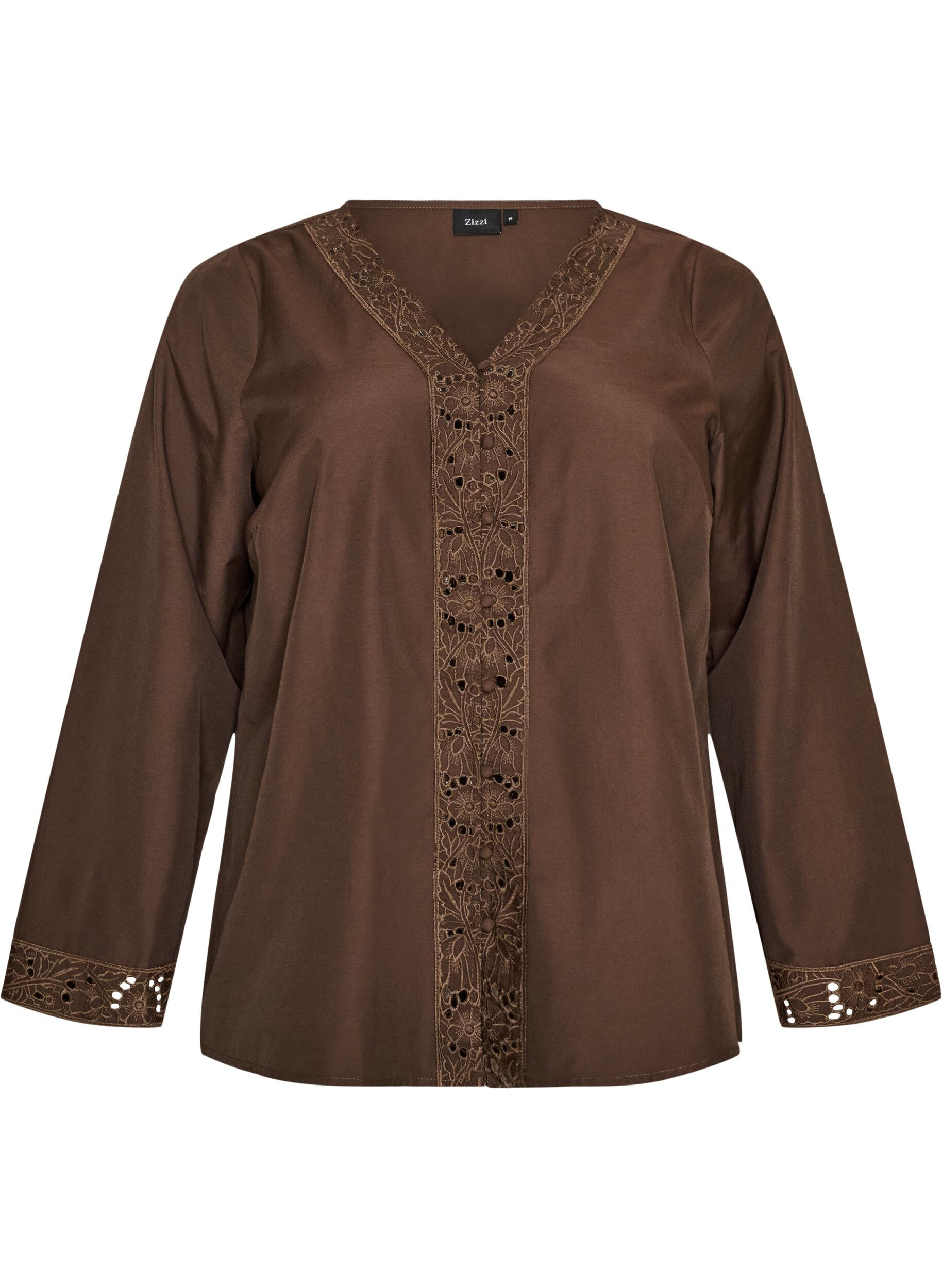 ZizziChemisier avec broderie anglaise, Marron, Packshot image number 0
