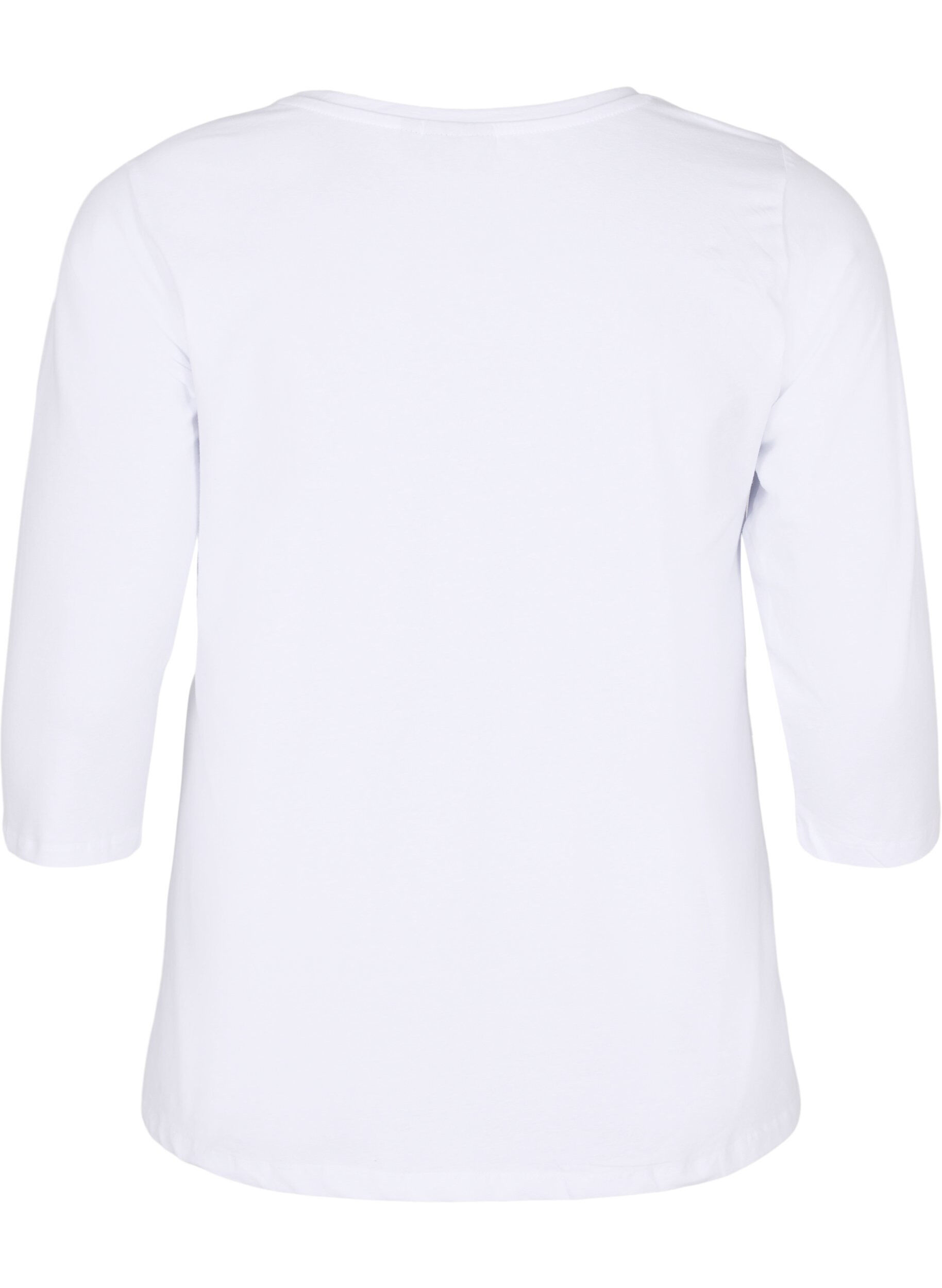 Zizzi T-shirt en coton de base &agrave; manches 3/4, Blanc, Packshot image number 1