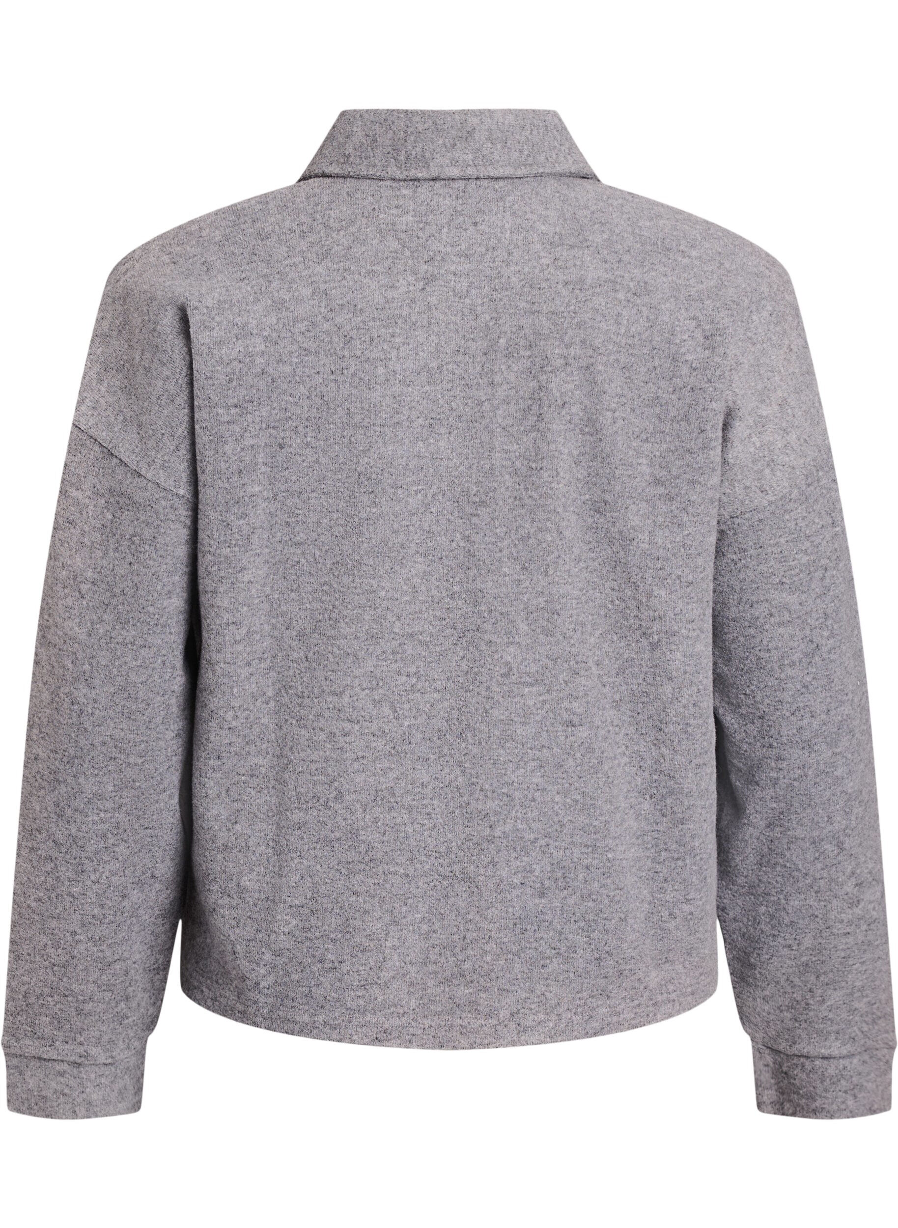 Zizzi Blouse en jersey avec col et d&eacute;collet&eacute; en V, Gris anthracite, Packshot image number 1