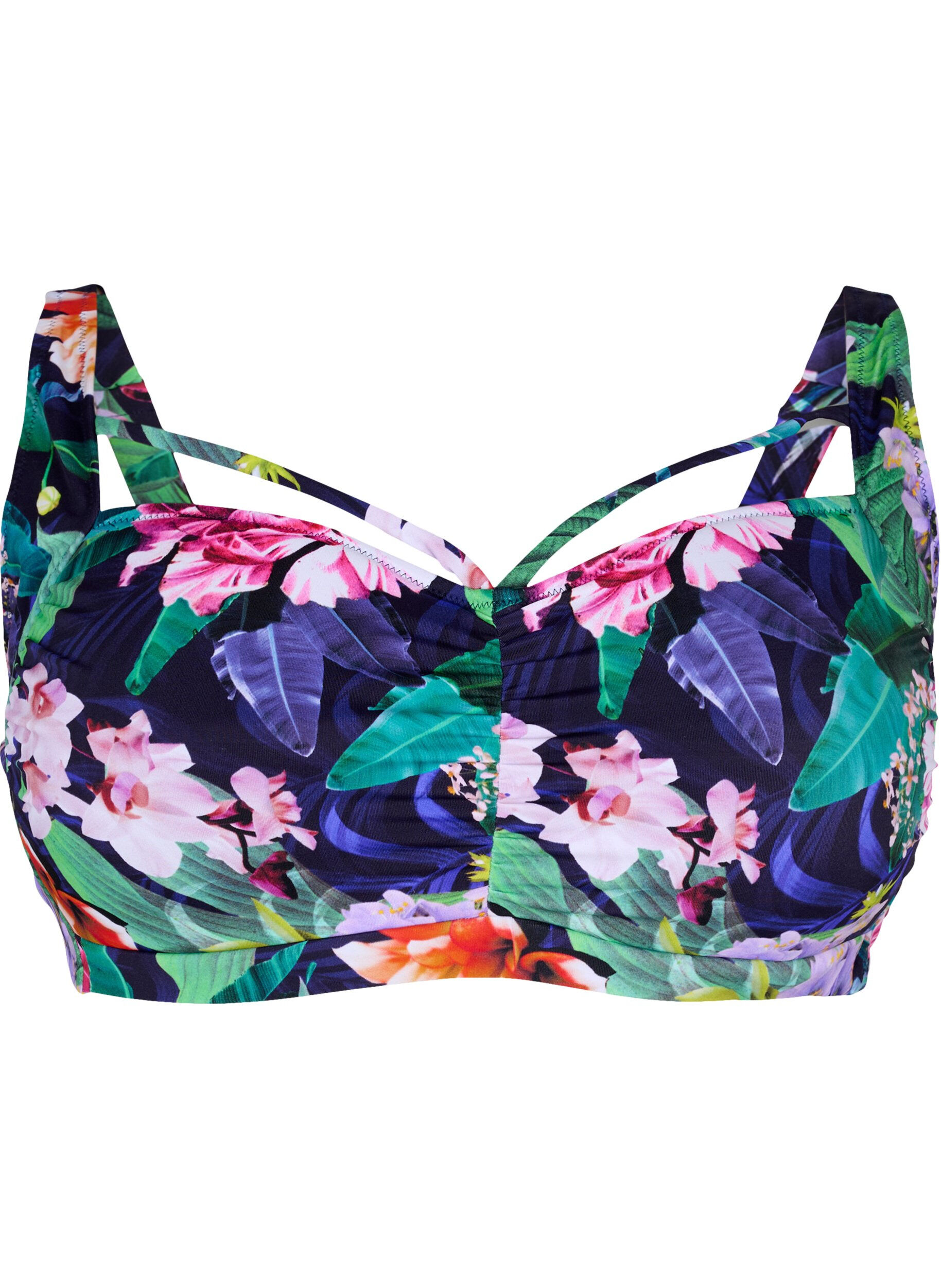 Zizzi Soutien-gorge de bikini avec drapage et lani&egrave;re, Flower Print, Packshot image number 0