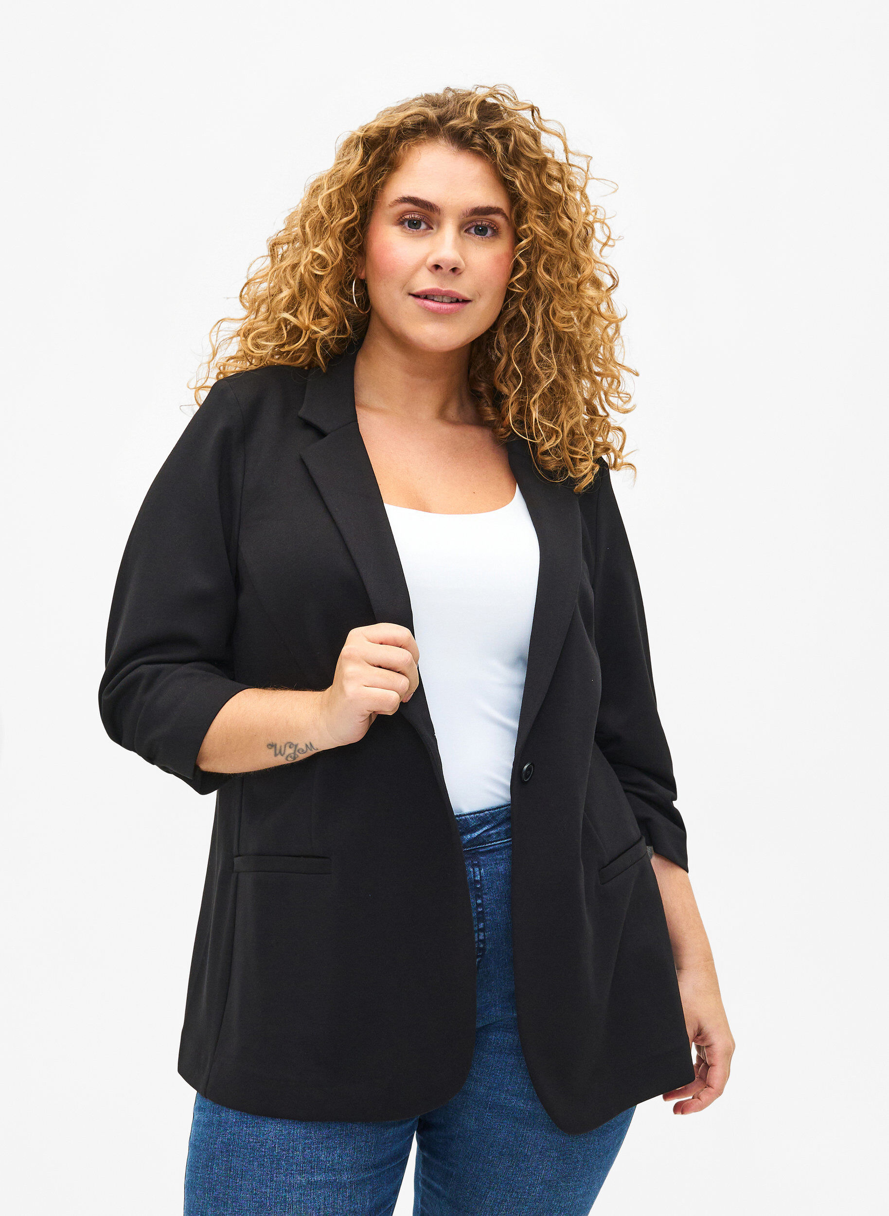 Zizzi Blazer avec manches 3/4, Black, Model image number 0