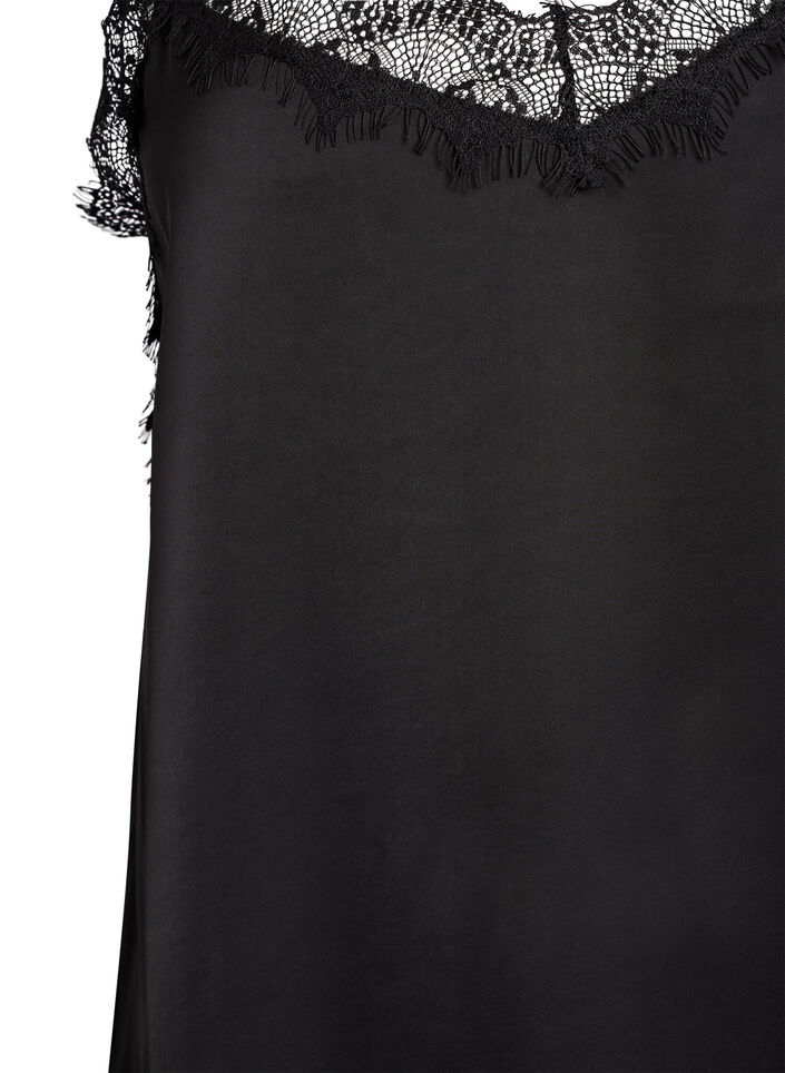 Robe satin&eacute;e avec bordure en dentelle, Noir, Packshot image number 2