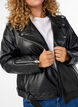 Veste motard en cuir avec ceinture, Noir, Model image number 3