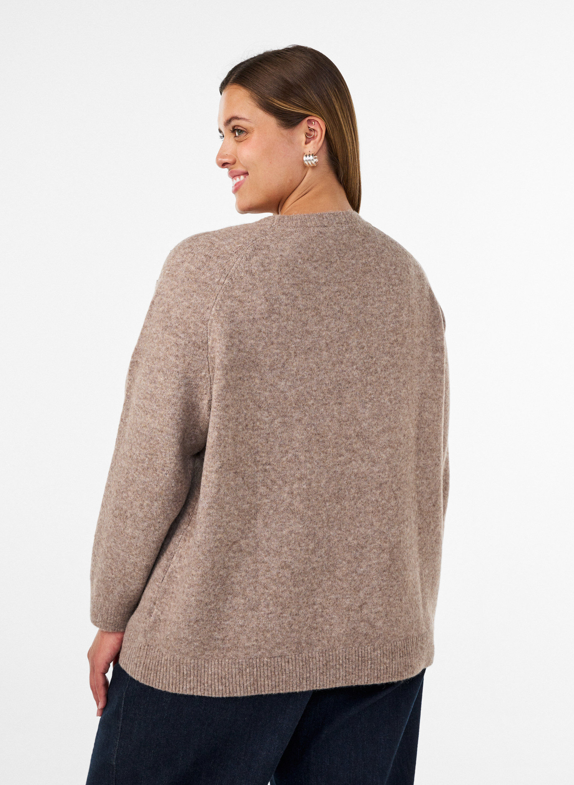 ZizziBlouse en maille avec strass et clous, Beige, Model image number 2