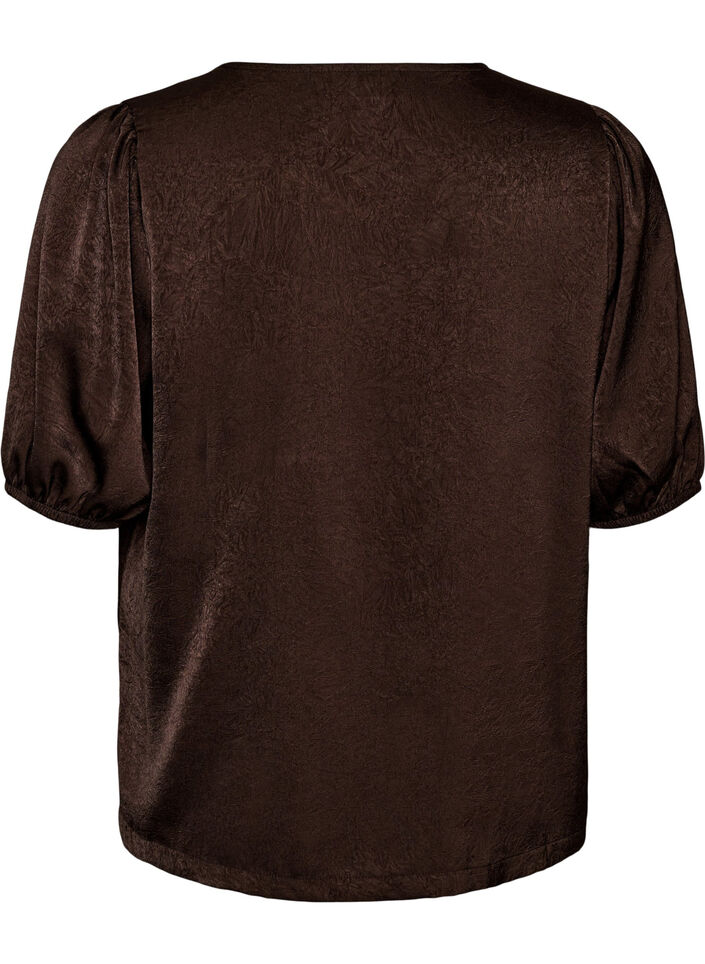 Blouse en satin avec n&oelig;uds et manches au coude, Marron, Packshot image number 1