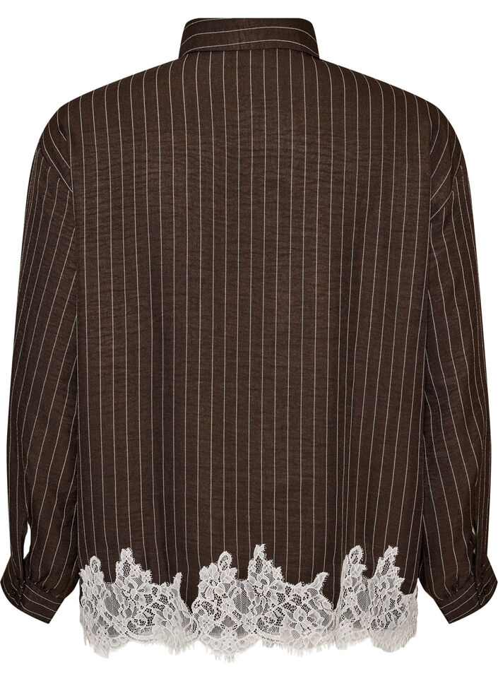 Chemise &agrave; fines rayures avec finitions en dentelle, Marron, Packshot image number 1