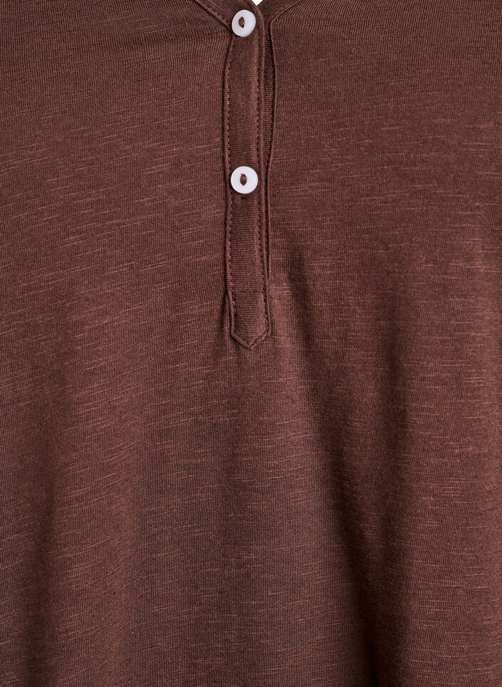 T-shirt &agrave; manches longues avec col V et boutons, Marron, Packshot image number 2
