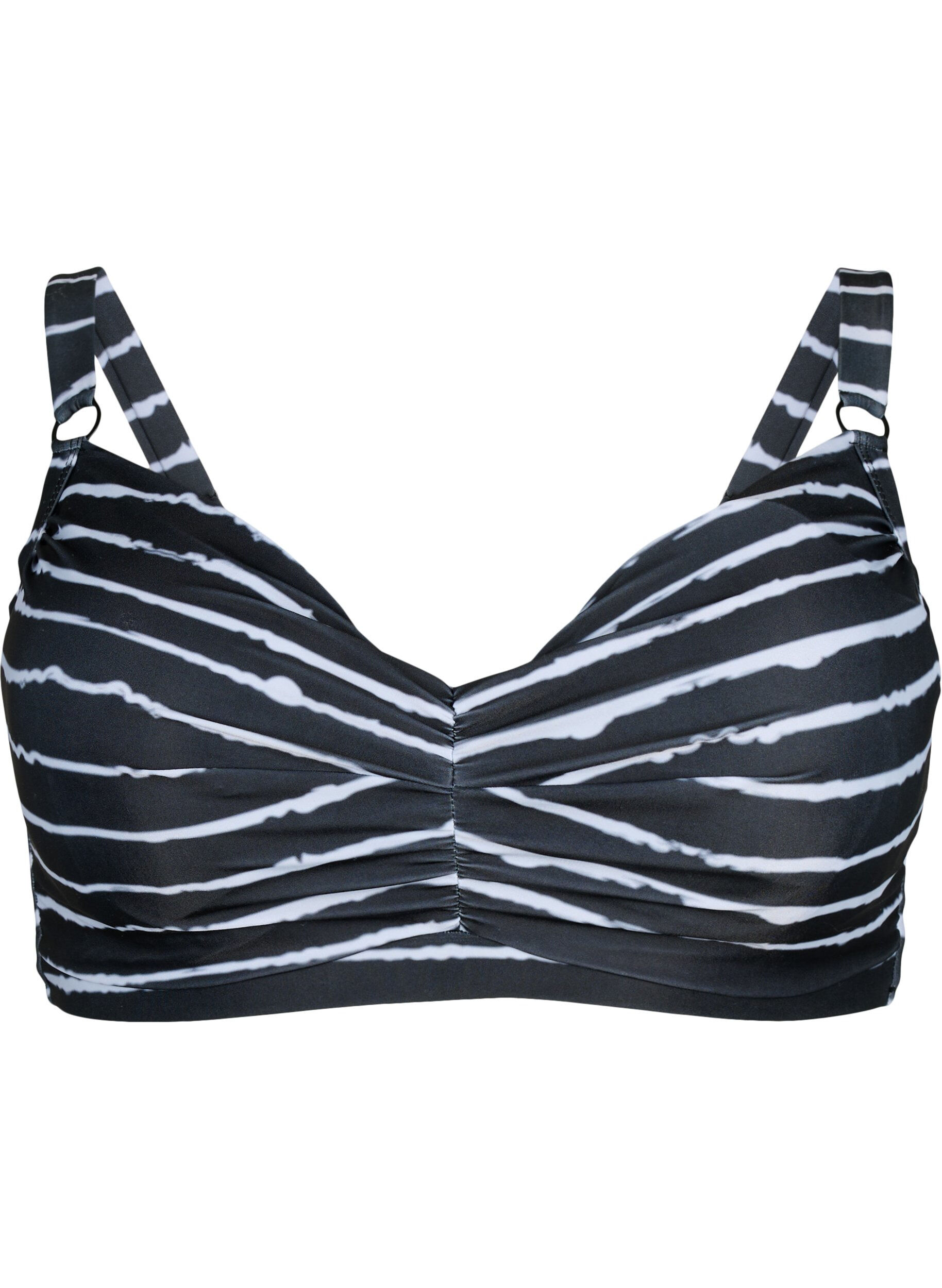 Zizzi Soutien-gorge de bikini imprim&eacute; avec armature, Black White Stripe, Packshot image number 0