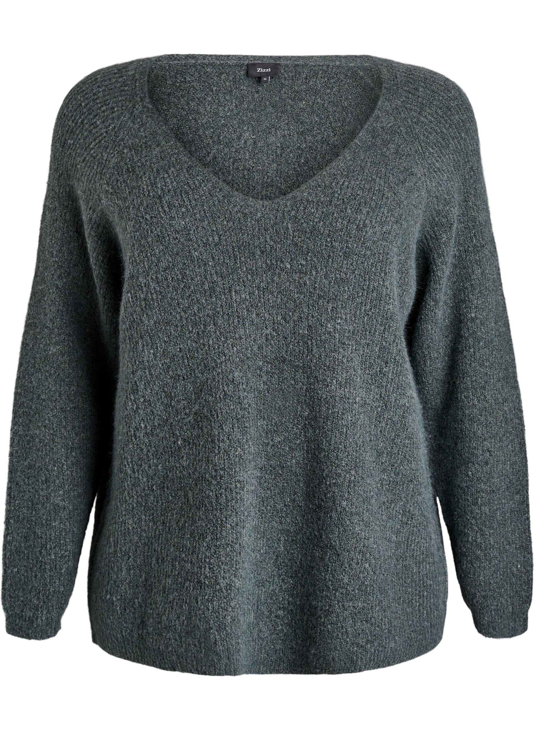 ZizziBlouse en maille &agrave; col V et manches raglan, Vert fonc&eacute;, Packshot image number 0