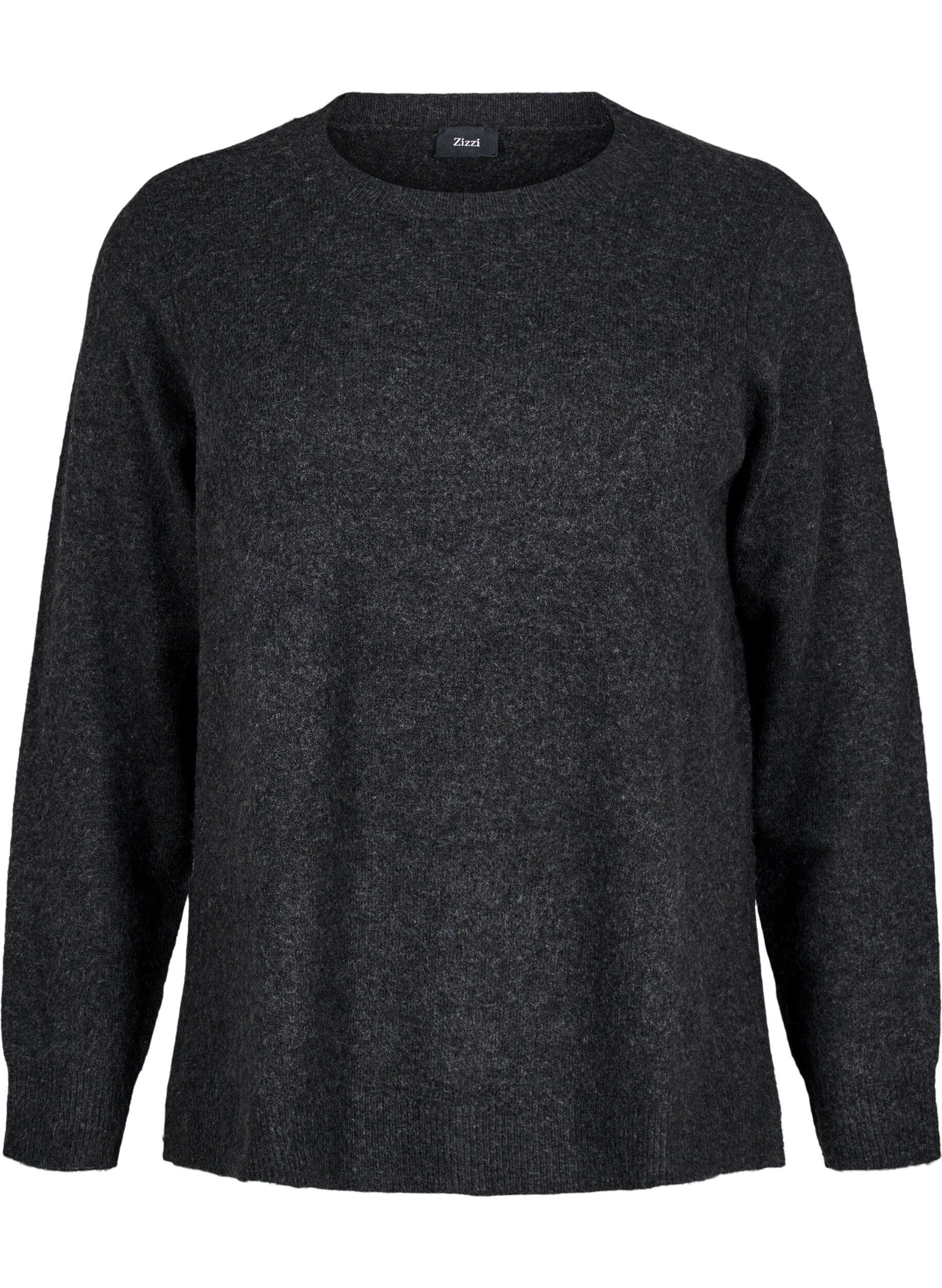 Zizzi Top en maille avec de la laine et des fentes, Dark Grey Melange, Packshot image number 0