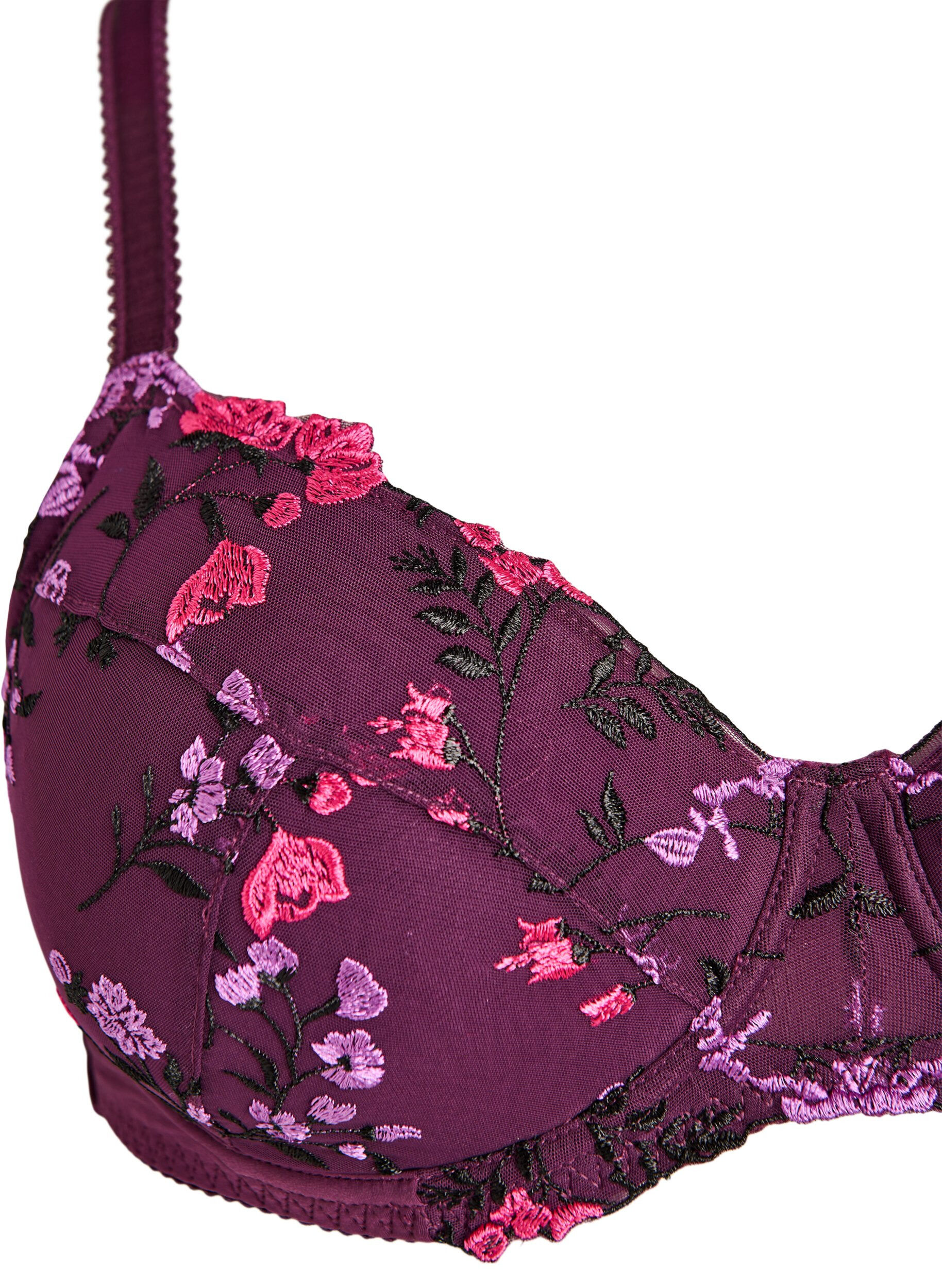 Zizzi Soutien-gorge rembourr&eacute; avec broderie florale, Violet, Packshot image number 2