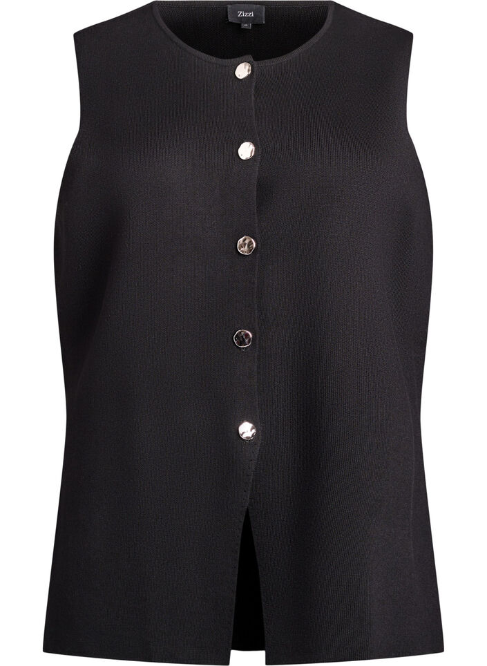 Gilet en maille sans manches avec boutons d&eacute;coratifs, Noir, Packshot image number 0