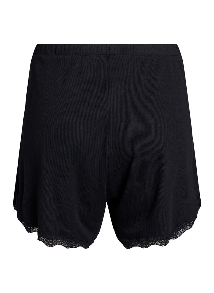 Short de nuit ample &agrave; texture c&ocirc;tel&eacute;e et bordure en dentelle, Noir, Packshot image number 1