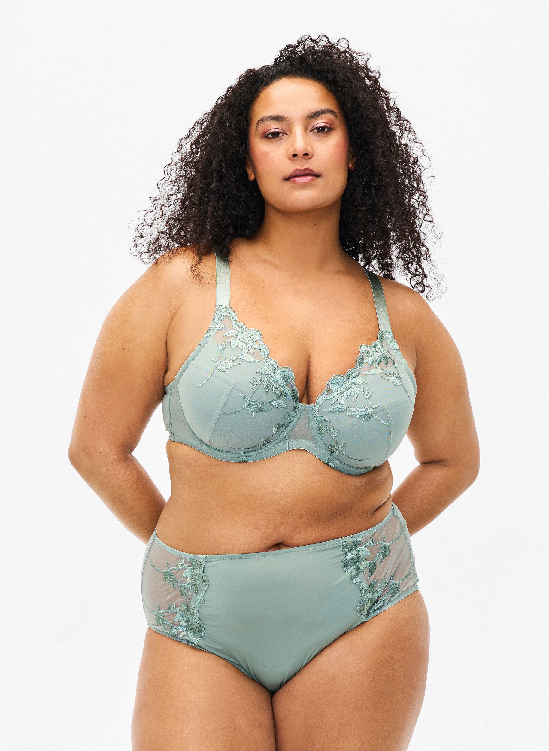 Zizzi Slip hipster avec broderie et taille r&eacute;guli&egrave;re., Iceberg Green, Model image number 0