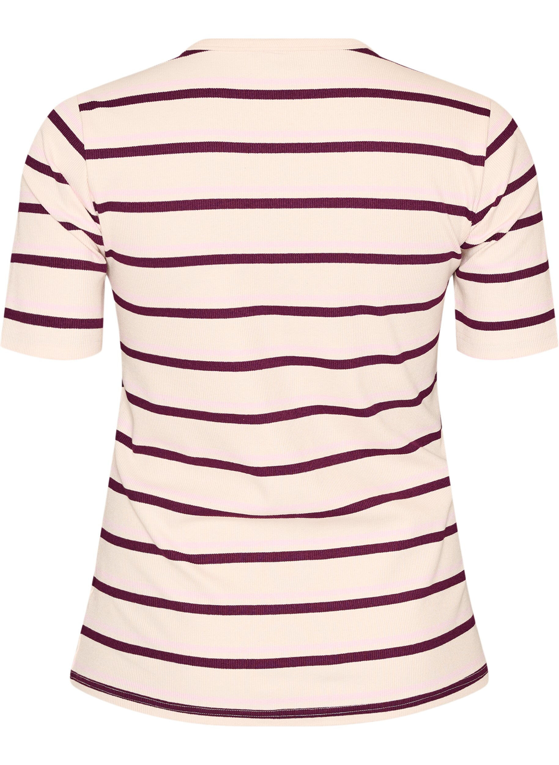 ZizziT-shirt c&ocirc;tel&eacute; &agrave; rayures et d&eacute;tail boutonn&eacute;, Violet, Packshot image number 1