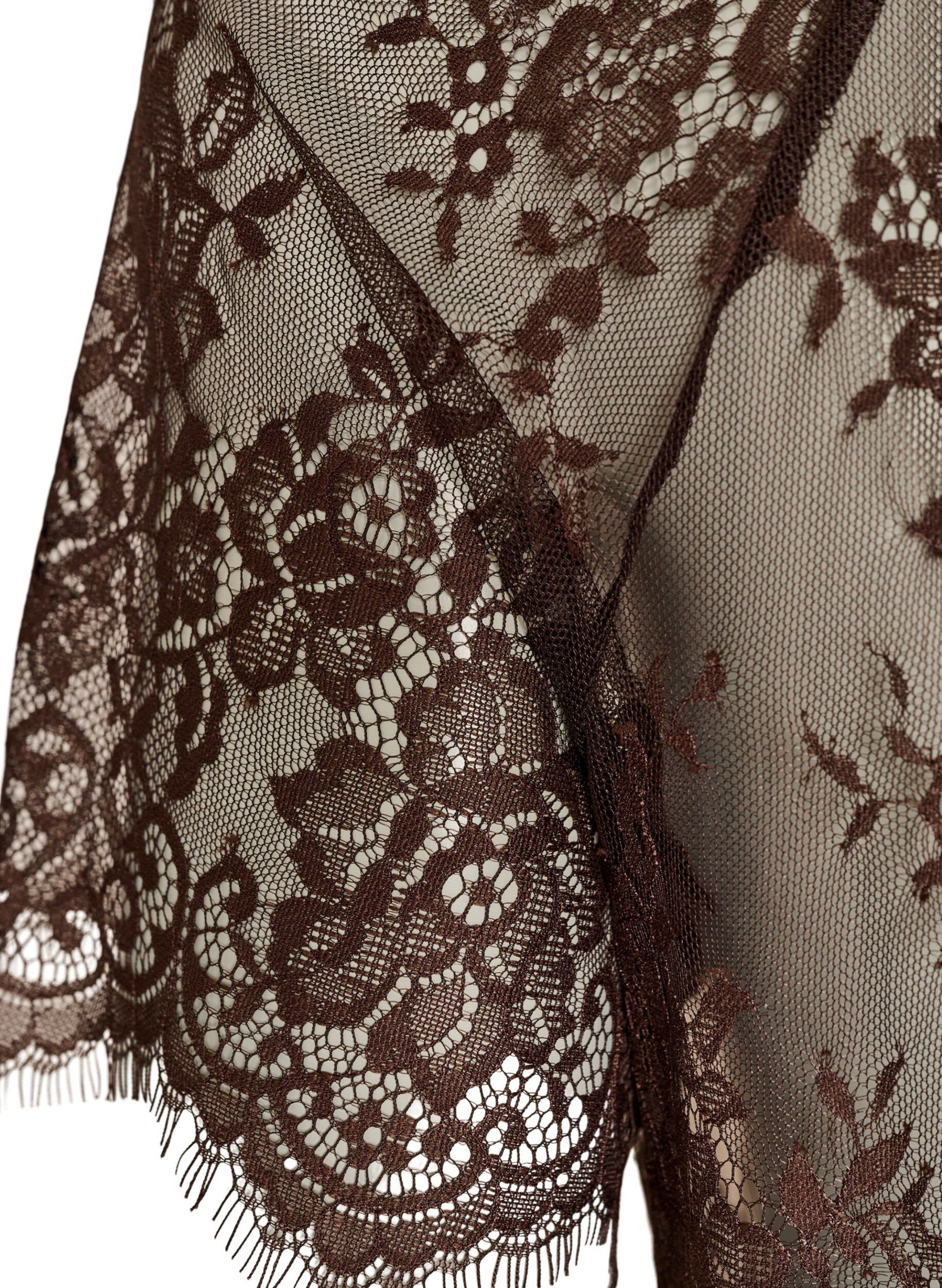 ZizziBlouse en dentelle &agrave; manches courtes avec lien &agrave; nouer, Marron, Packshot image number 3