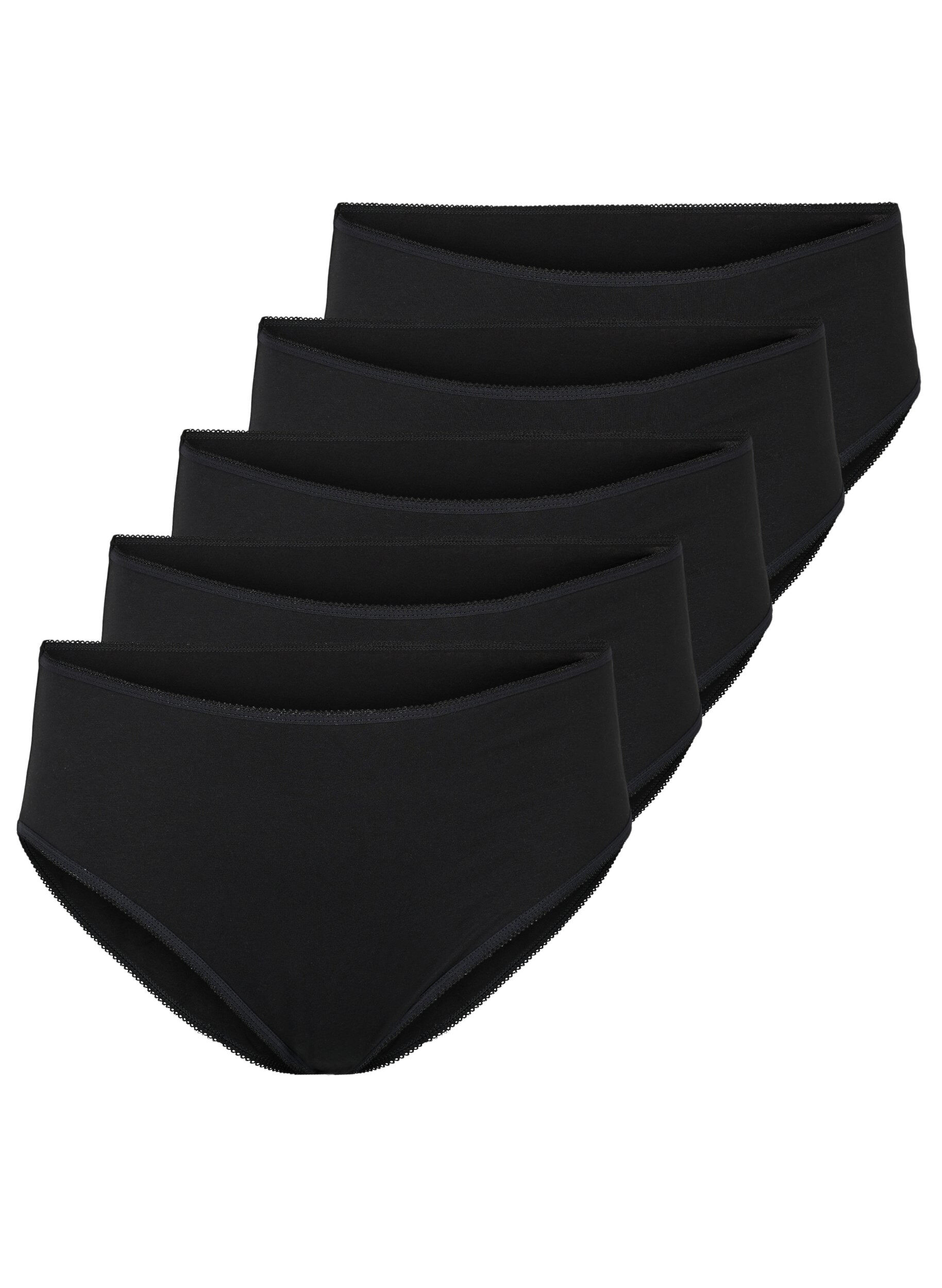 Zizzi Lot de 5 culottes en coton taille haute, Black, Packshot image number 0