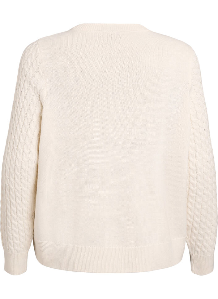 Cardigan en maille torsad&eacute;e avec boutons dor&eacute;s, Vanille, Packshot