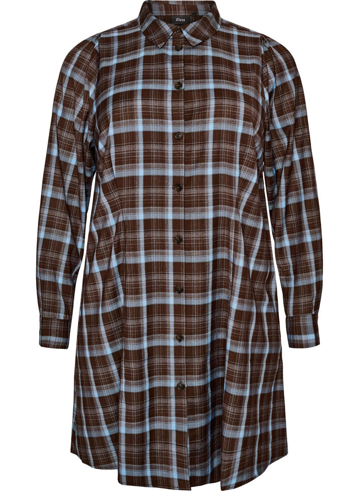 Robe-chemise mi-longue avec un motif &agrave; carreaux, Marron, Packshot image number 0
