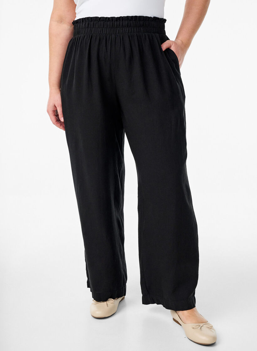 Pantalon ample en lin et viscose, Noir, Model image number 2