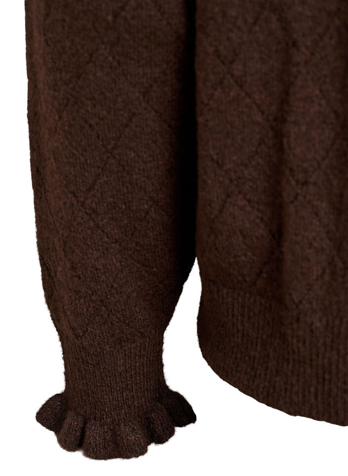 Cardigan &agrave; motif arlequin et col en V, Marron, Packshot image number 3