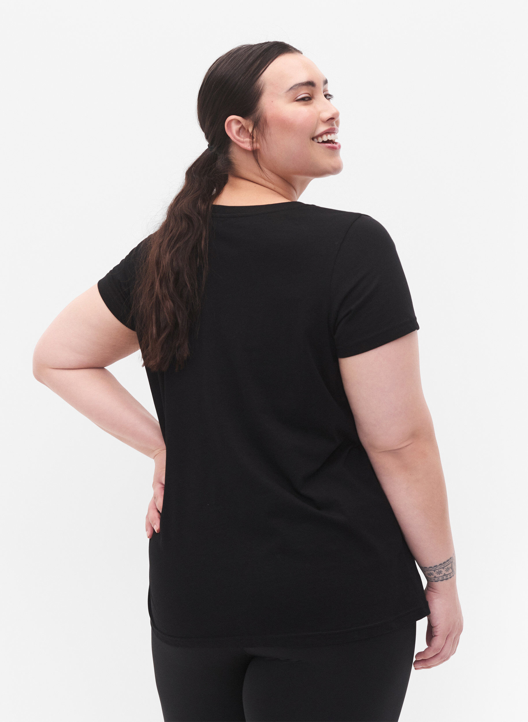 Zizzi T-shirt de sport avec imprim&eacute;, Black w. Winner, Model image number 1