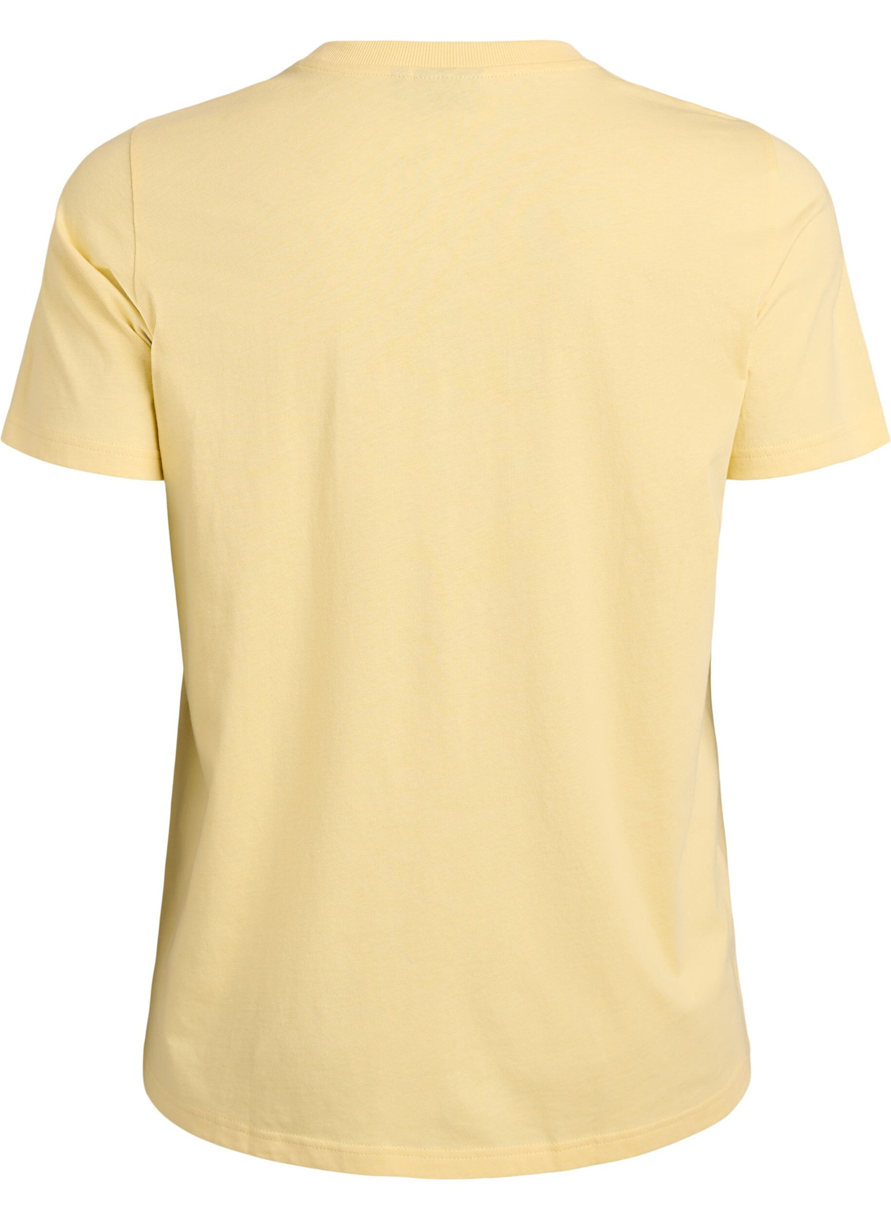 Zizzi T-shirt basique en coton &agrave; col rond, Jaune clair, Packshot image number 1
