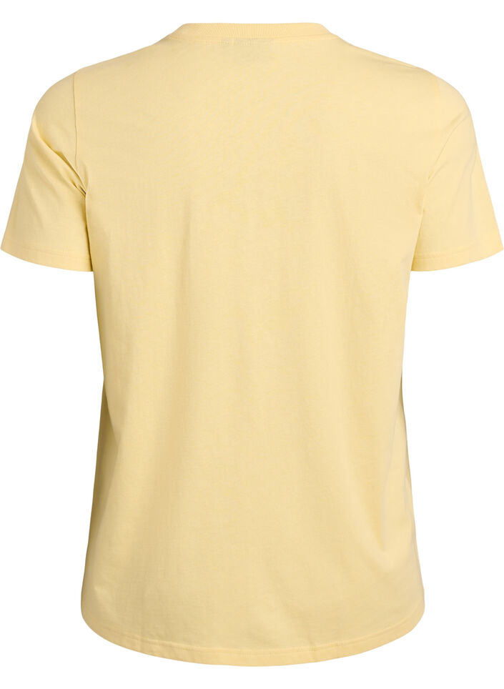 T-shirt basique en coton &agrave; col rond, Jaune clair, Packshot image number 1