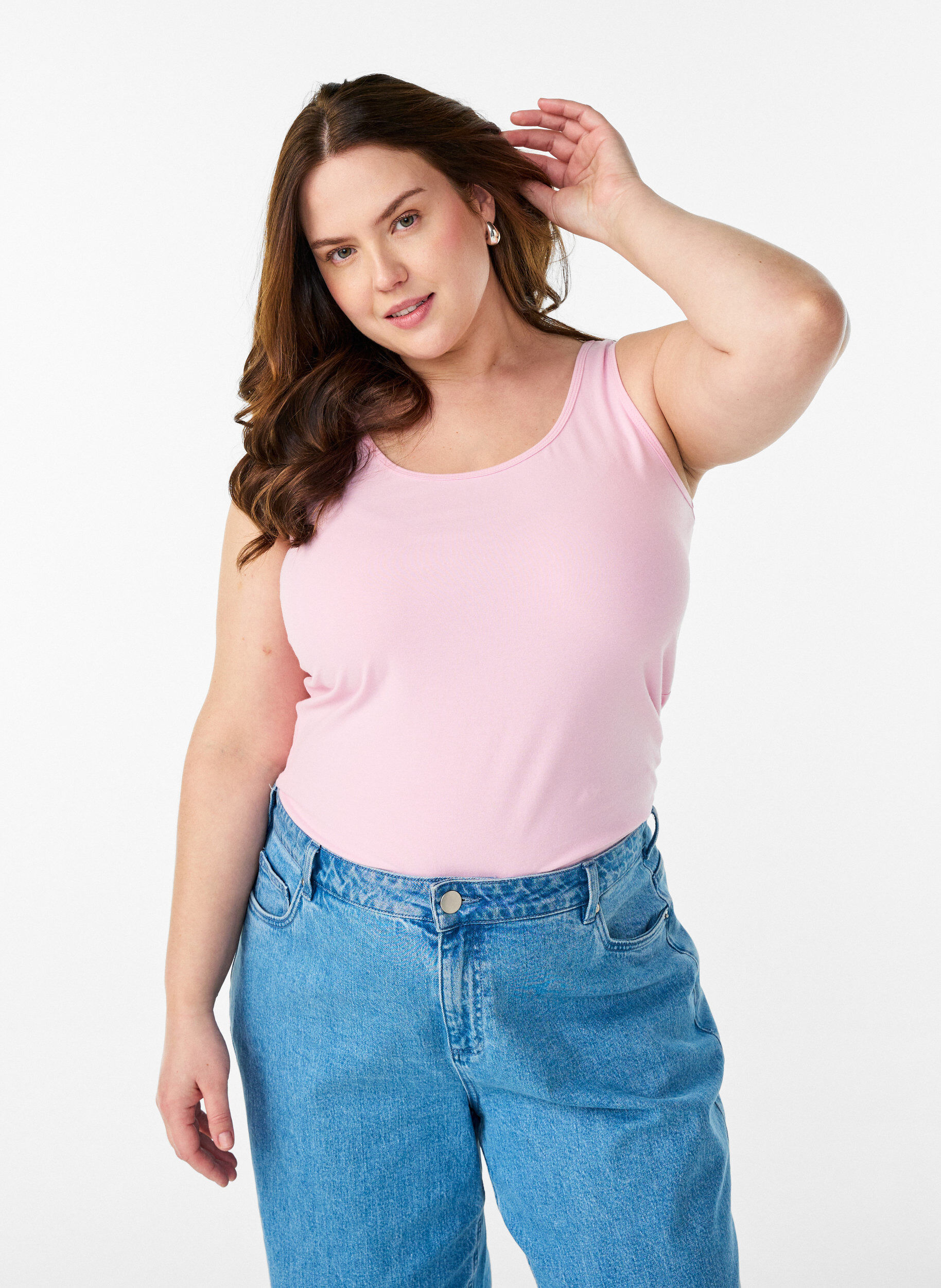 ZizziHaut Basic uni en coton, Rose, Model image number 0