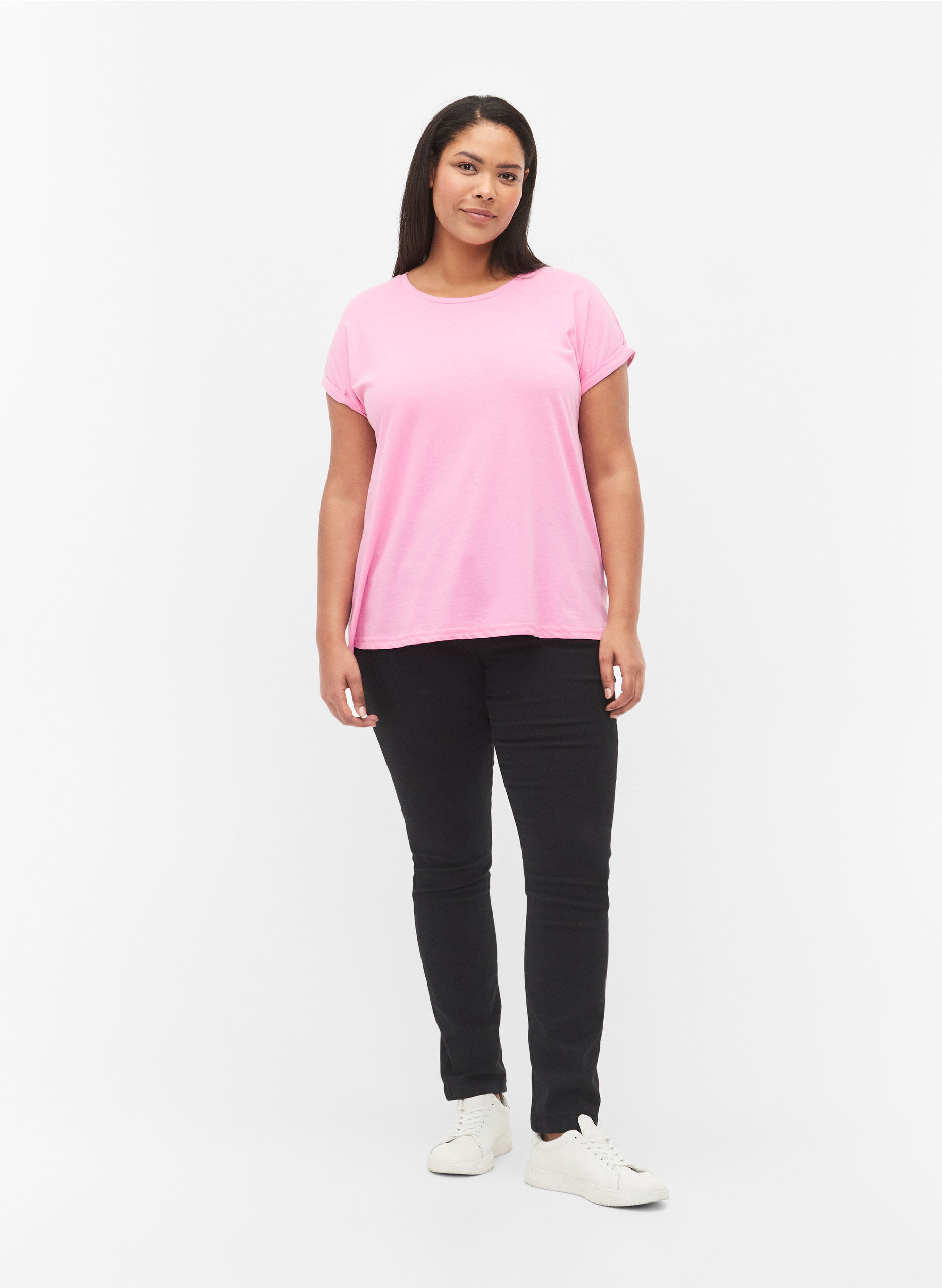 Zizzi T-shirt &agrave; manches courtes en m&eacute;lange de coton, Rose, Model image number 1