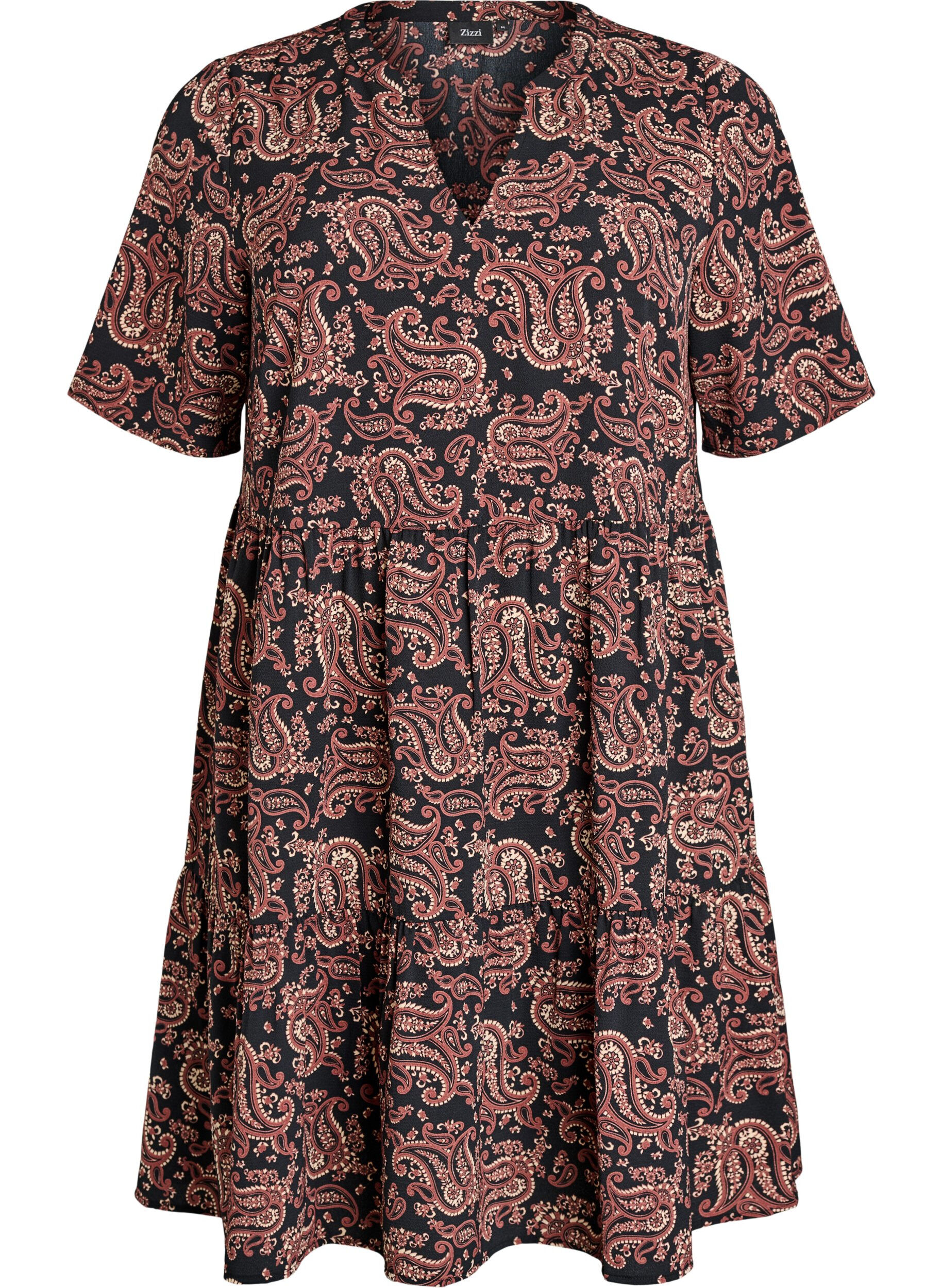 Zizzi Robe &agrave; manches courtes coupe trap&egrave;ze avec d&eacute;coupes, Noir, Packshot image number 0