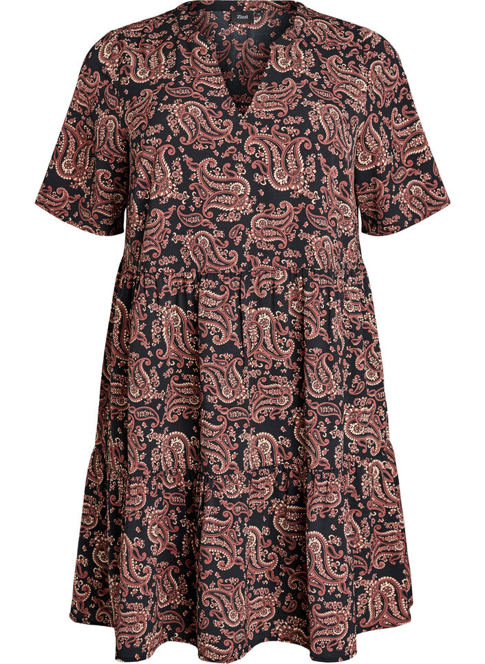 Robe &agrave; manches courtes coupe trap&egrave;ze avec d&eacute;coupes, Noir, Packshot image number 0