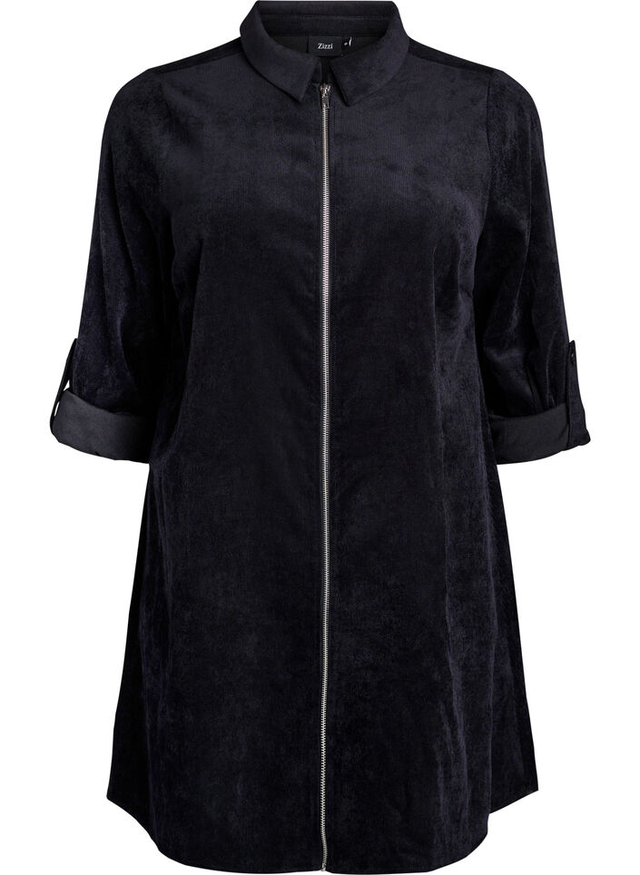 Robe en velours avec fermeture &Eacute;clair et manches 3/4, Noir, Packshot image number 0