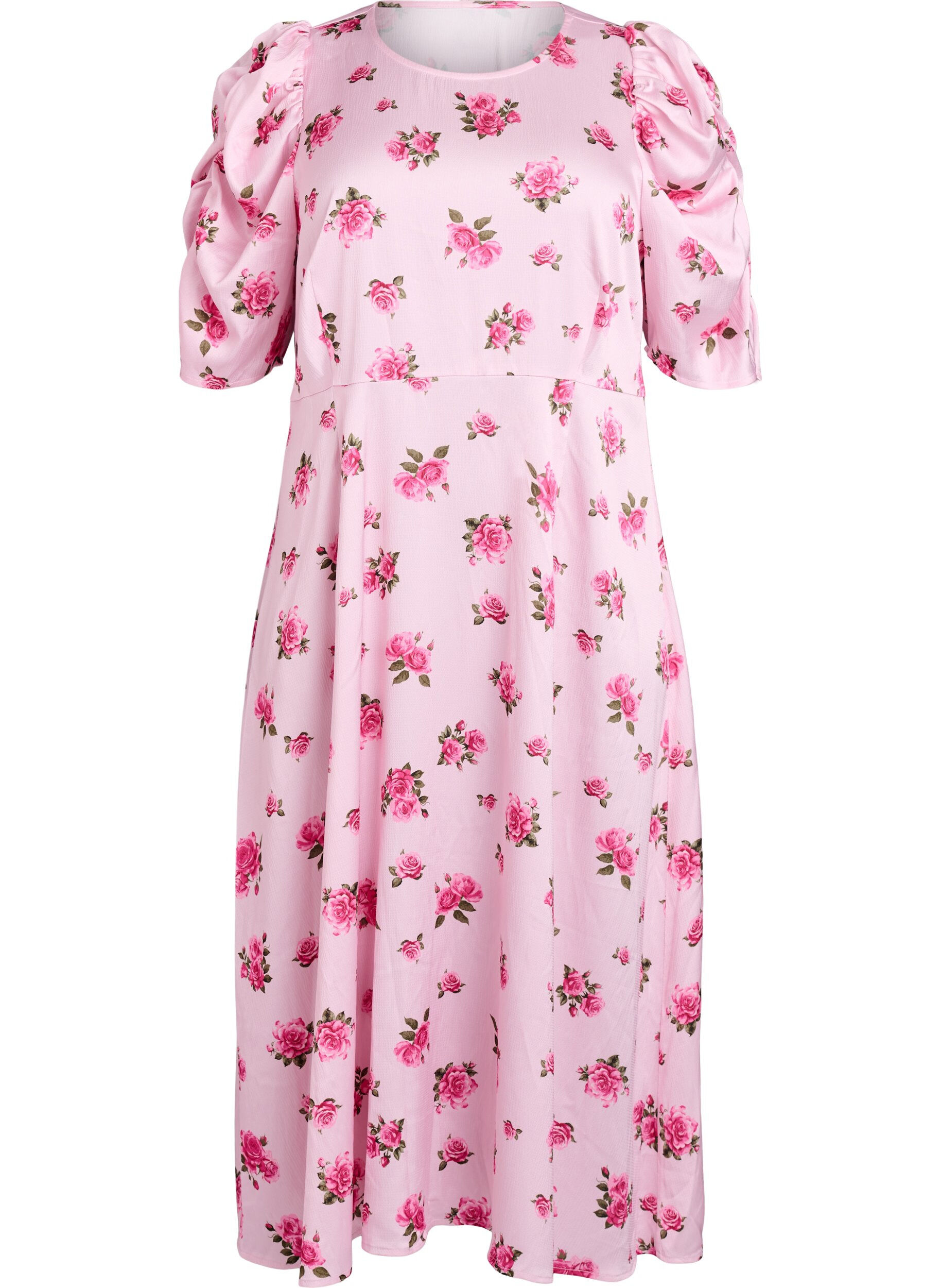 Robe midi &agrave; fleurs avec manches bouffantes
