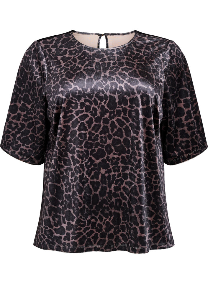 Haut à manches courtes en velours, Marron, Packshot