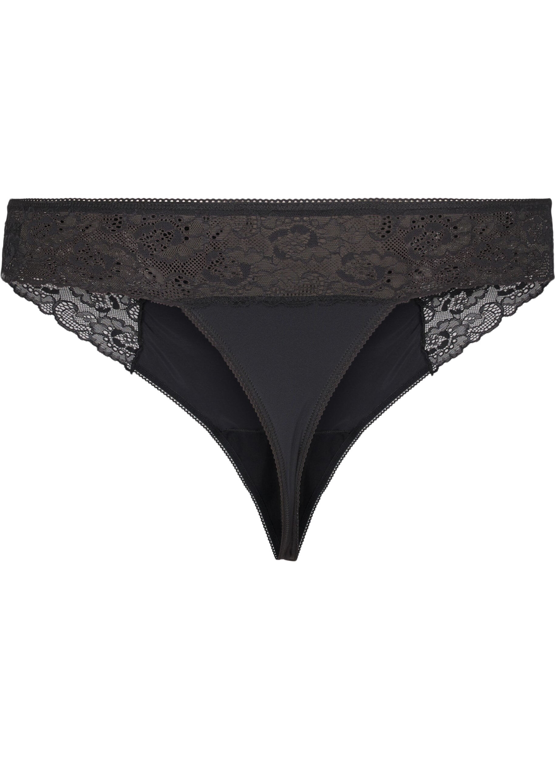 Zizzi String microfibre &agrave; dentelle, Black, Packshot image number 1