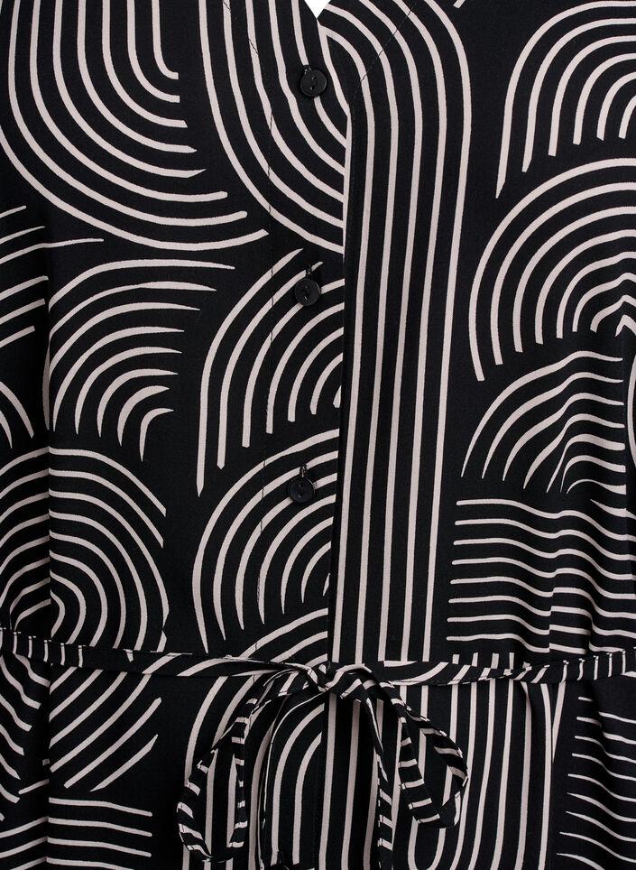 Robe midi imprim&eacute;e &agrave; ceinture &agrave; nouer, Noir, Packshot image number 2